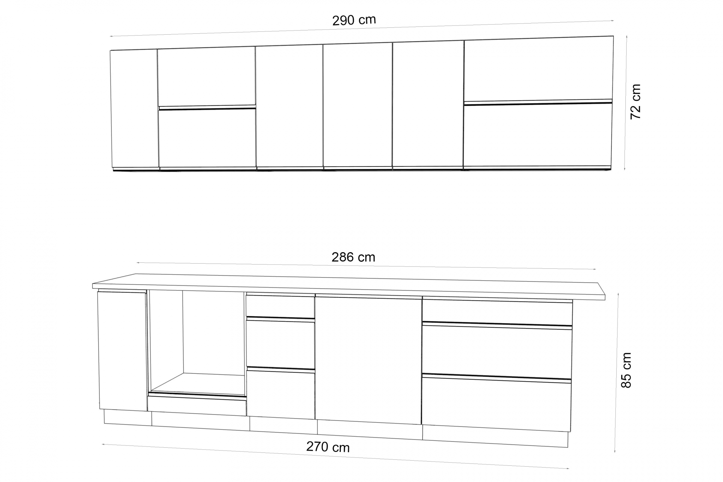 Kuchynská zostava Livia 290 cm - biely mat - Koncovka Série Komplet nábytku kuchynského Livia 290cm - biely mat - Koncovka Série