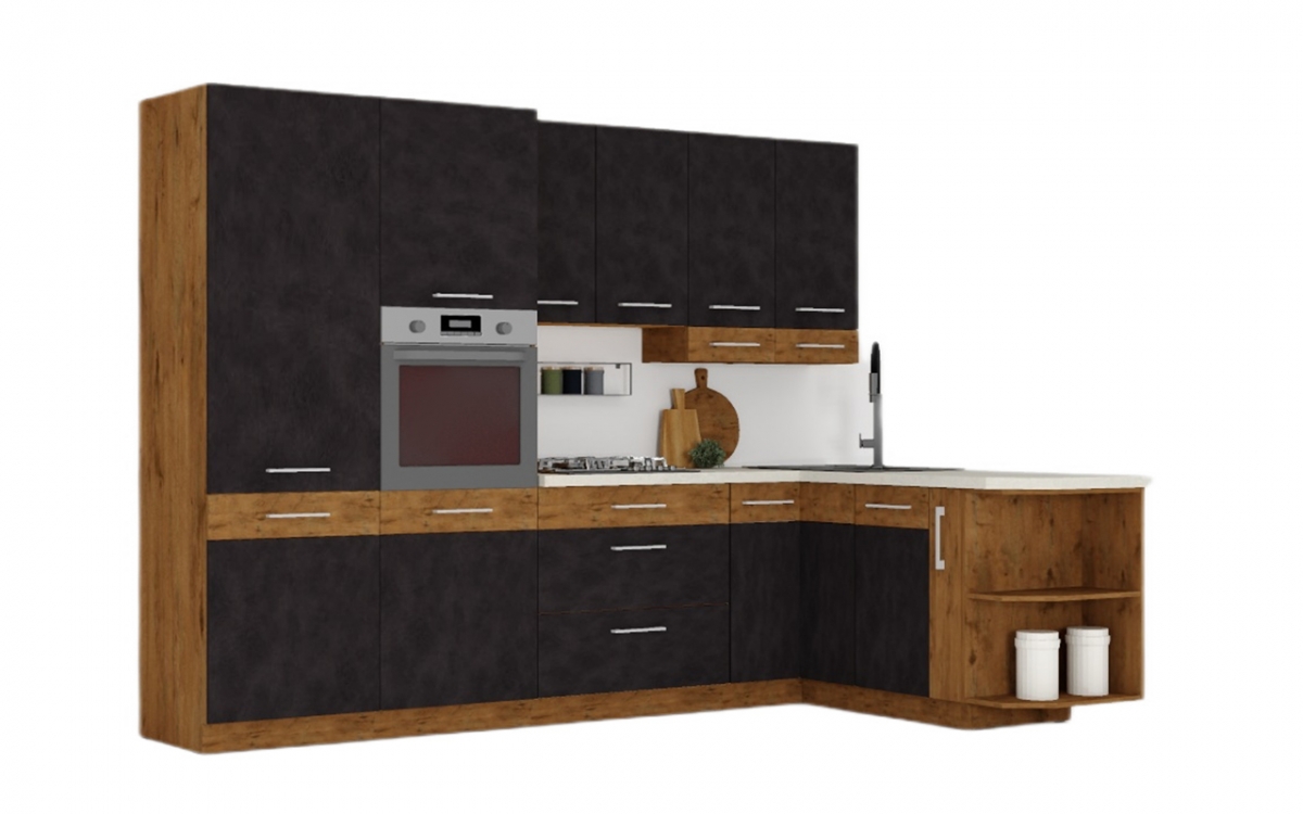 Komplet nábytku kuchynského Vindigo Bolt 290x175cm - Dub lancelot / matera šedý Komplet nábytku kuchynského Vindigo Bolt 290x175cm - Dub lancelot / matera šedý
