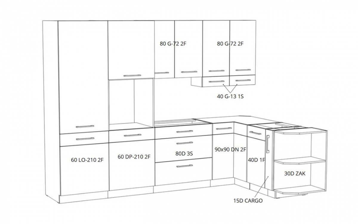 Komplet nábytku kuchynského Vindigo Bolt 290x175cm - Dub lancelot / matera šedý Komplet nábytku kuchynského Vindigo Bolt 290x175cm - Dub lancelot / matera šedý