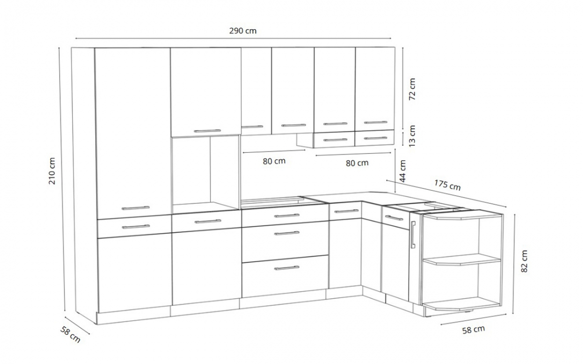 Komplet nábytku kuchynského Vindigo Bolt 290x175cm - Dub lancelot / matera šedý Komplet nábytku kuchynského Vindigo Bolt 290x175cm - Dub lancelot / matera šedý