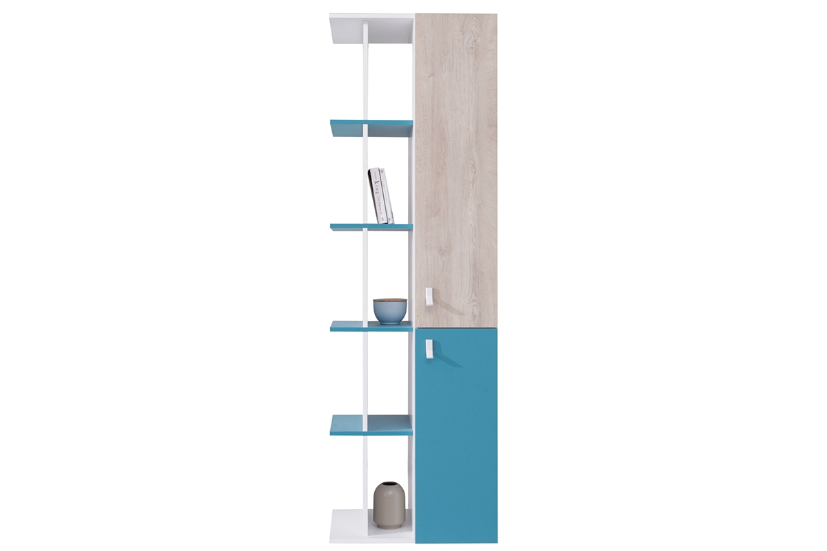 Studentský pokoj Planet A - bílá lux / dub / mořská moderní Regál Pro mladé