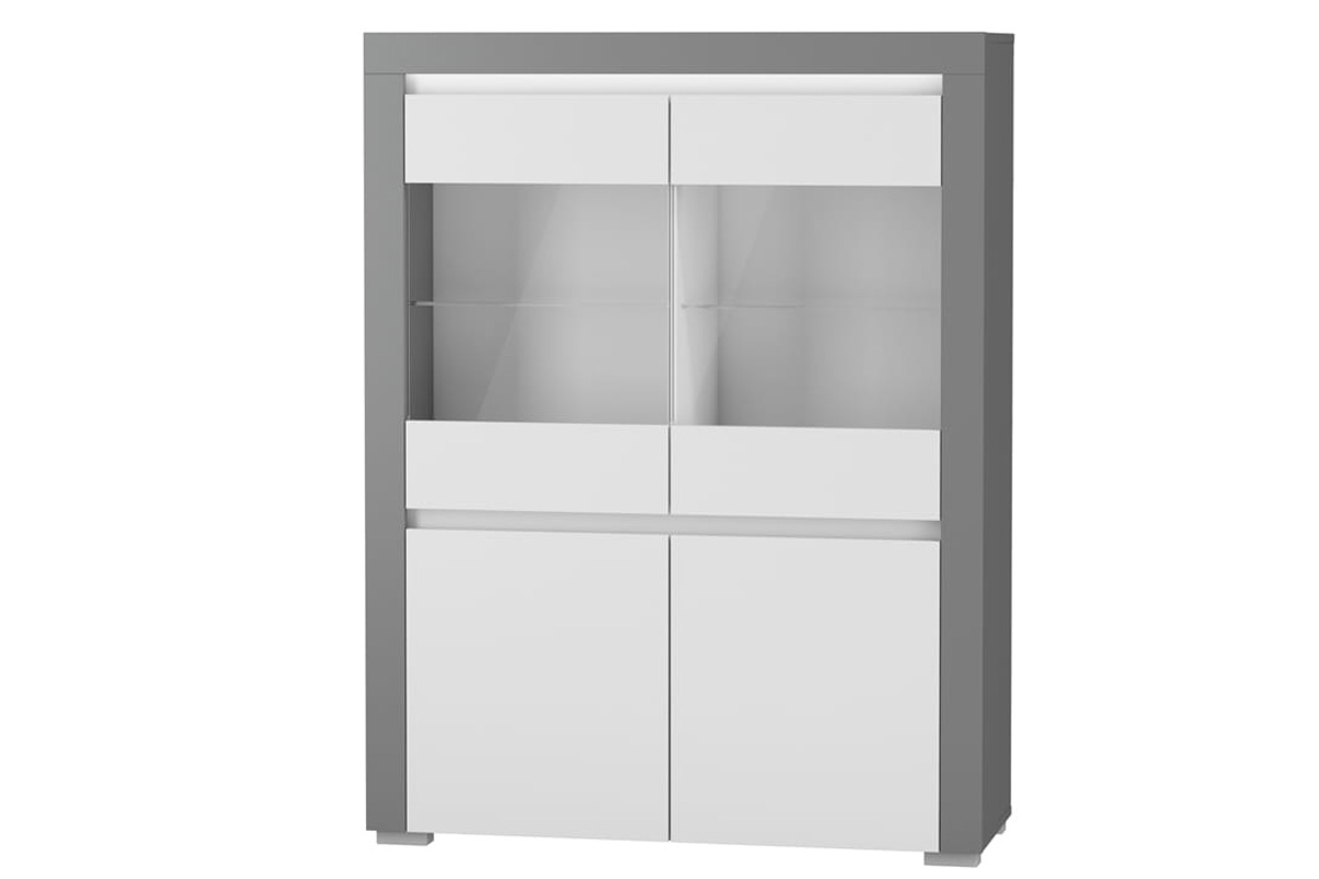 Zostava nábytku Alabama biely mat / Šedý mat Vitrína s osvetlením