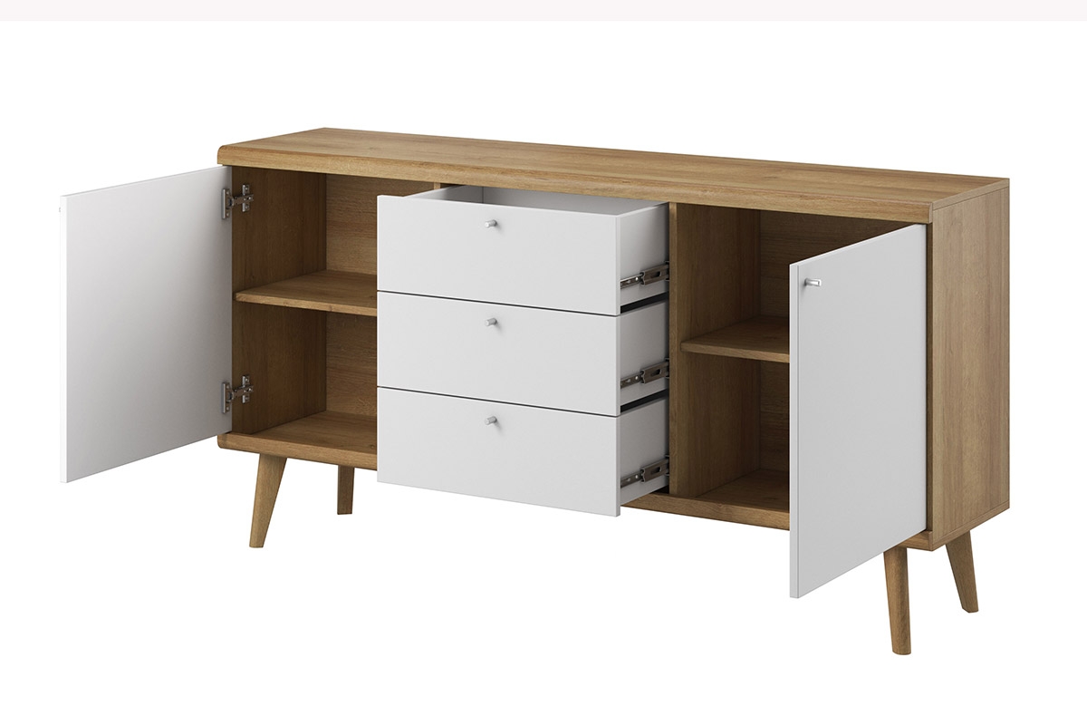 Sestava nábytku do obývacího pokoje Promi - bílý mat / dub riviera Komplet nábytku do obývacího pokoje Promi - bílý mat / dub artisan