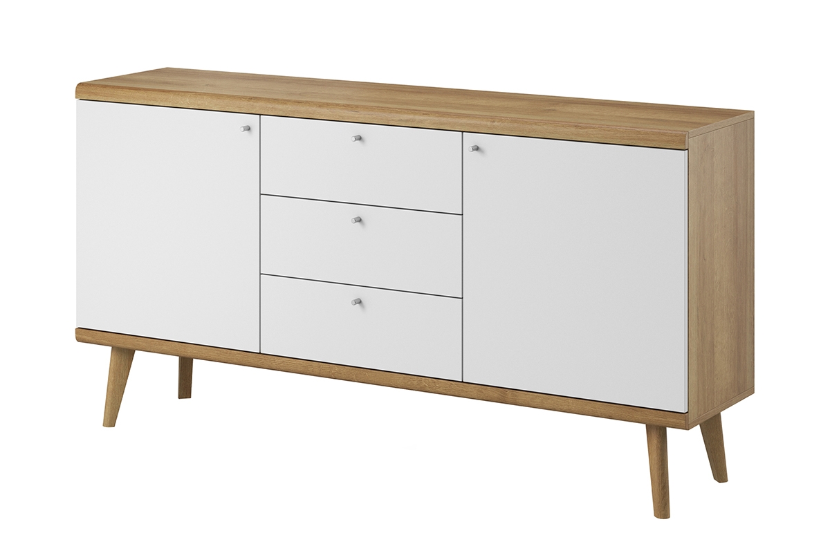 Sestava nábytku do obývacího pokoje Promi - bílý mat / dub riviera Komoda s bílými čely
