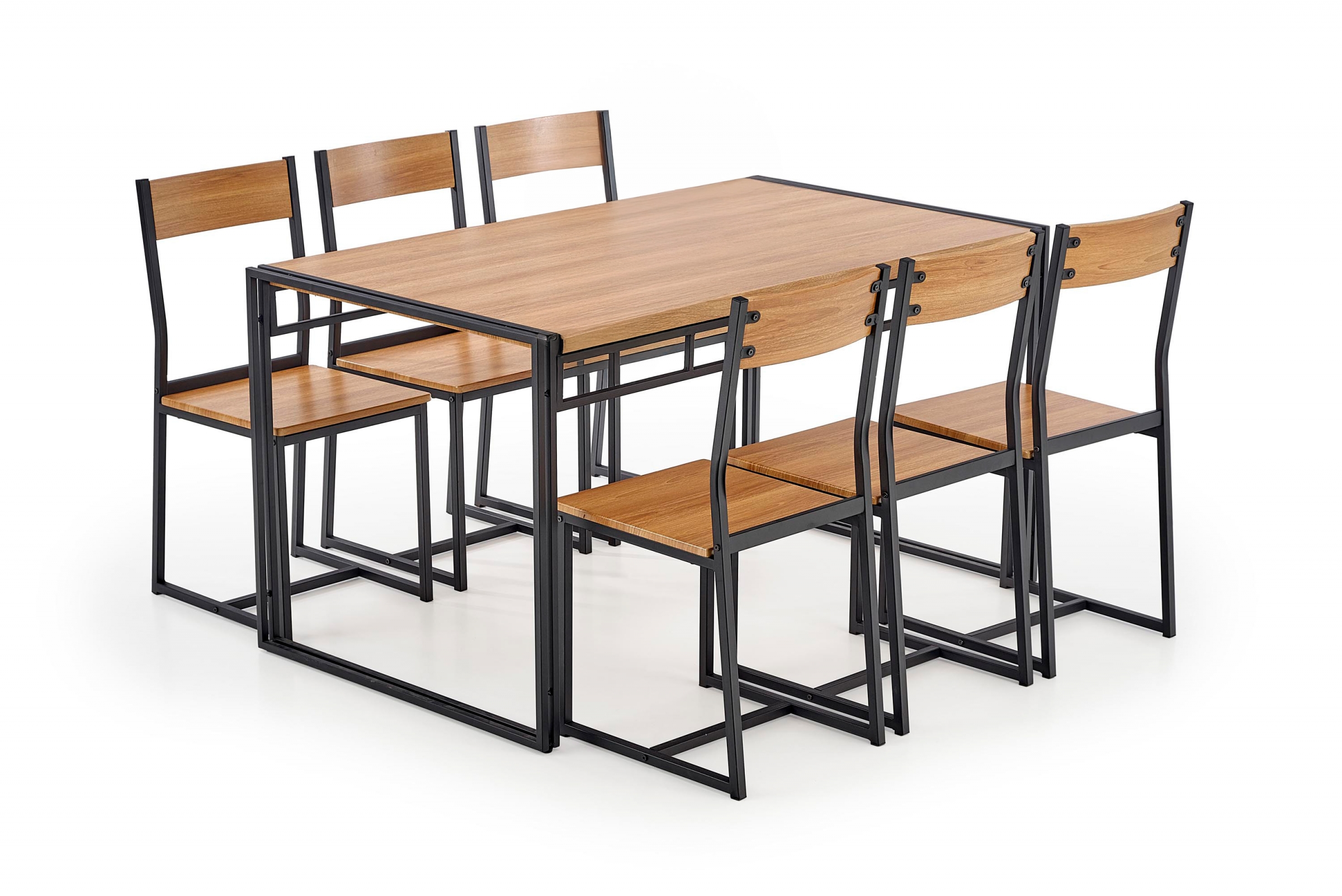 Jídelní set Bolivar - stůl a židle - zlatý dub / černý Komplet nábytku Stůl z krzeslami Bolivar - dub zlatá / černá