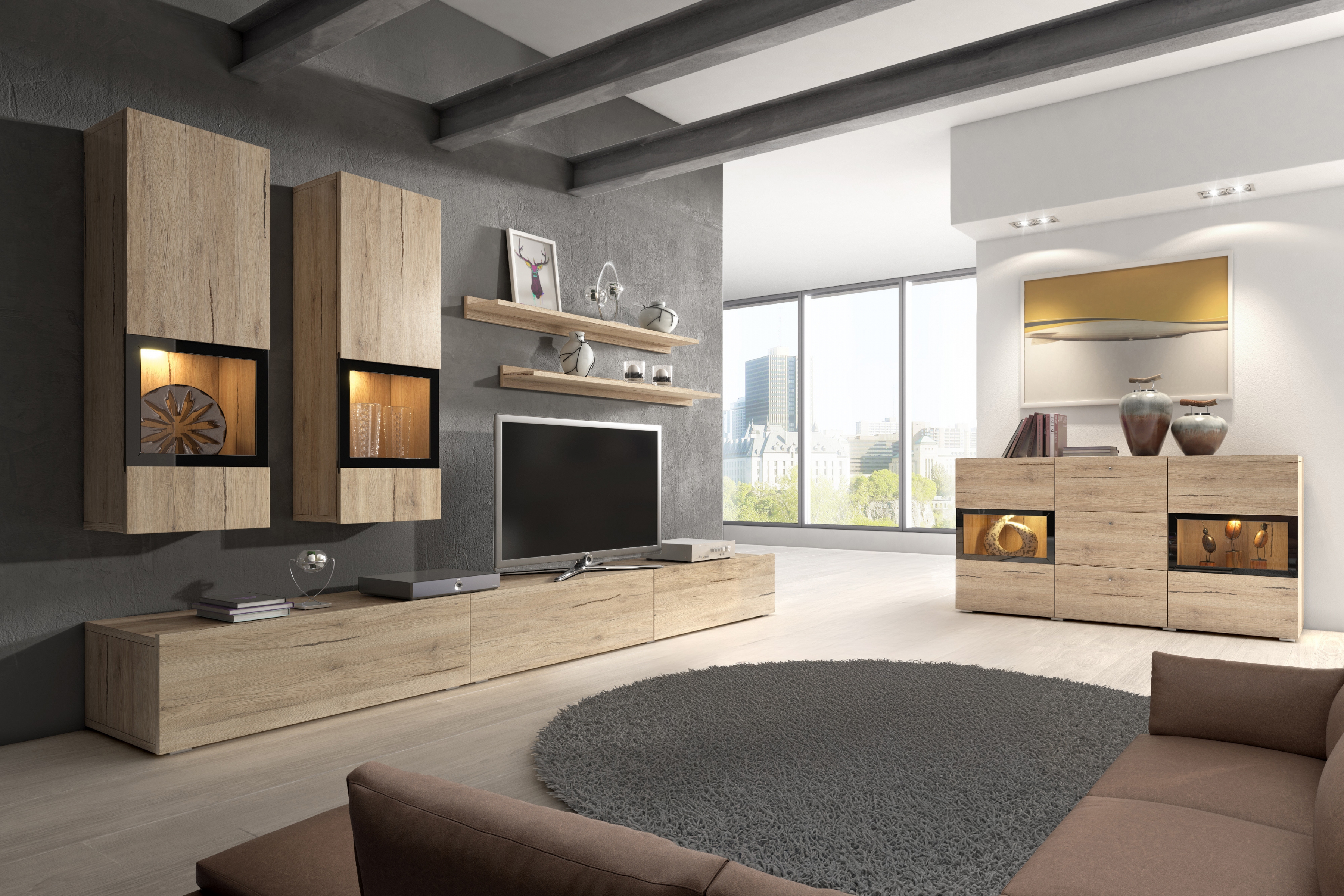 Komplet Obývacie steny i Komody Baros - san remo svetlý Komplet Obývacie steny i Komody Baros - san remo svetlý