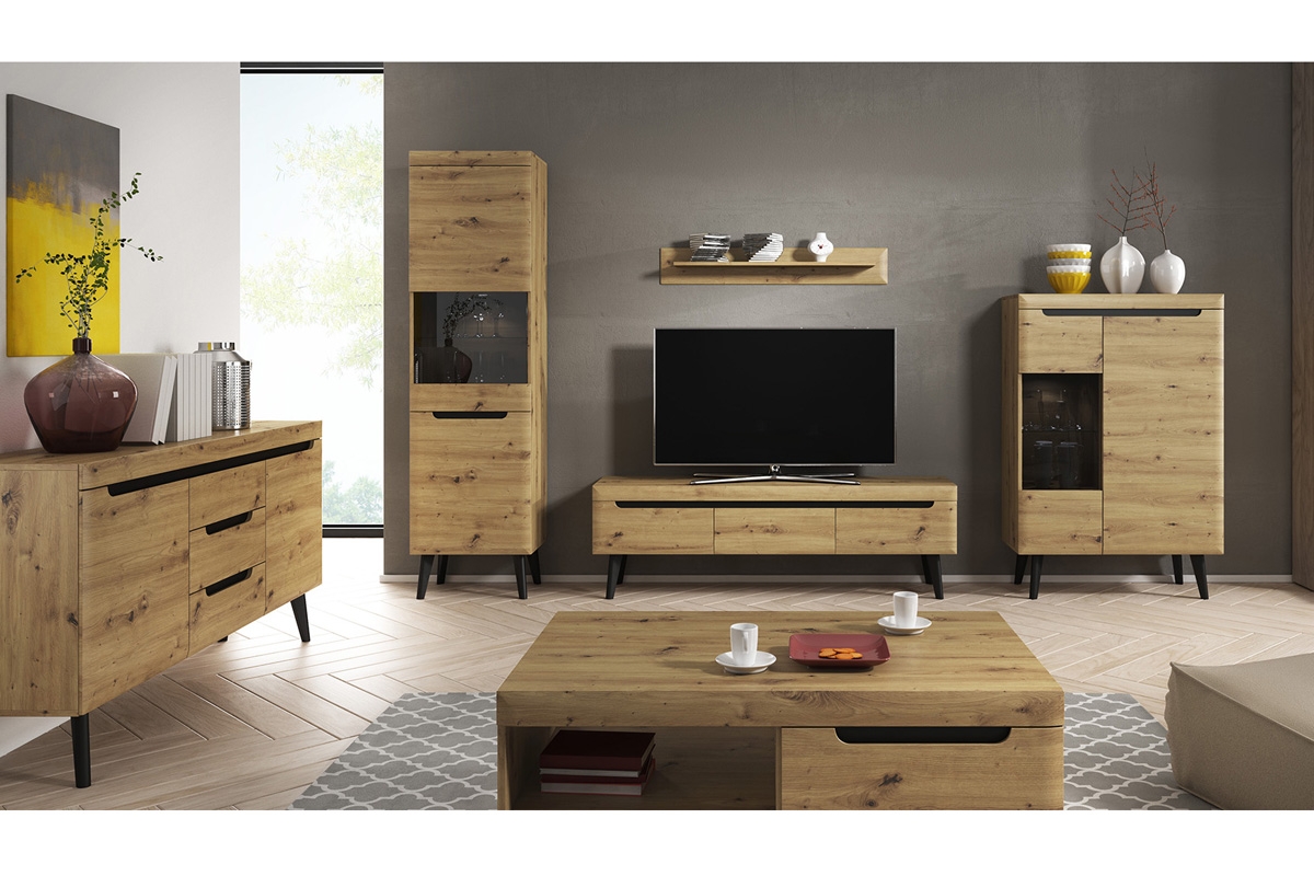 Moderní obývací sestava Dorin - dub artisan Komplet moderního nábytku do obývacího pokoje Dorin Dub Artisan