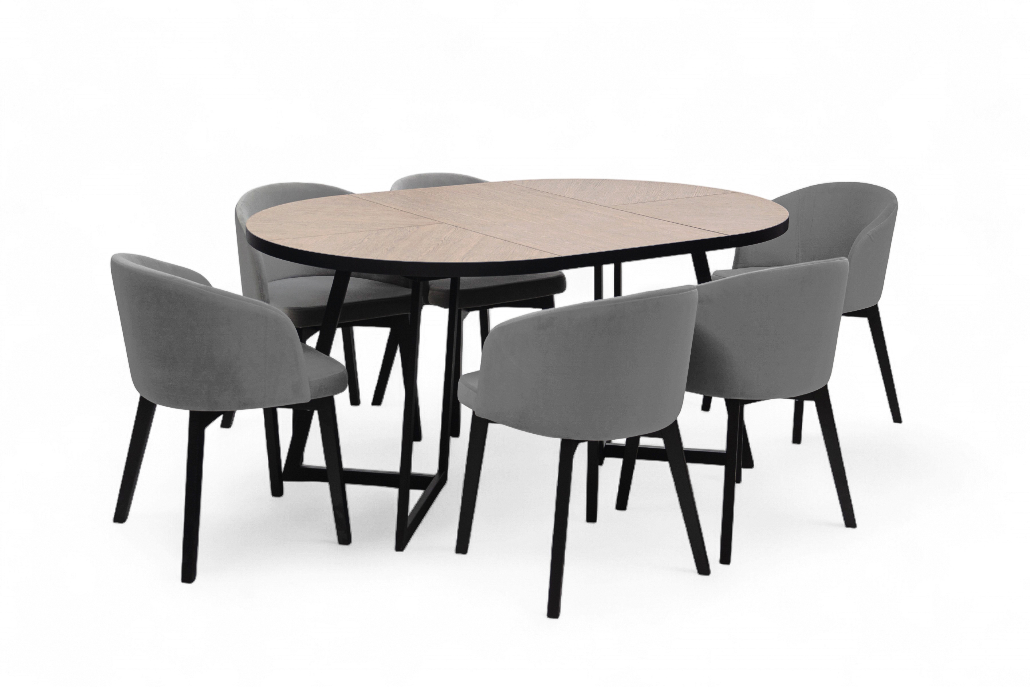 Jedálenský set Cedrus Rozeta 95/150 cm + 4 stoličky Nerevio - dub belmont čierny / sivá Komplet Stôl rozkladany Cedrus Rozeta 95/150 cm + 4 Stoličky Nerevio - Dub belmont Čierny / šedý