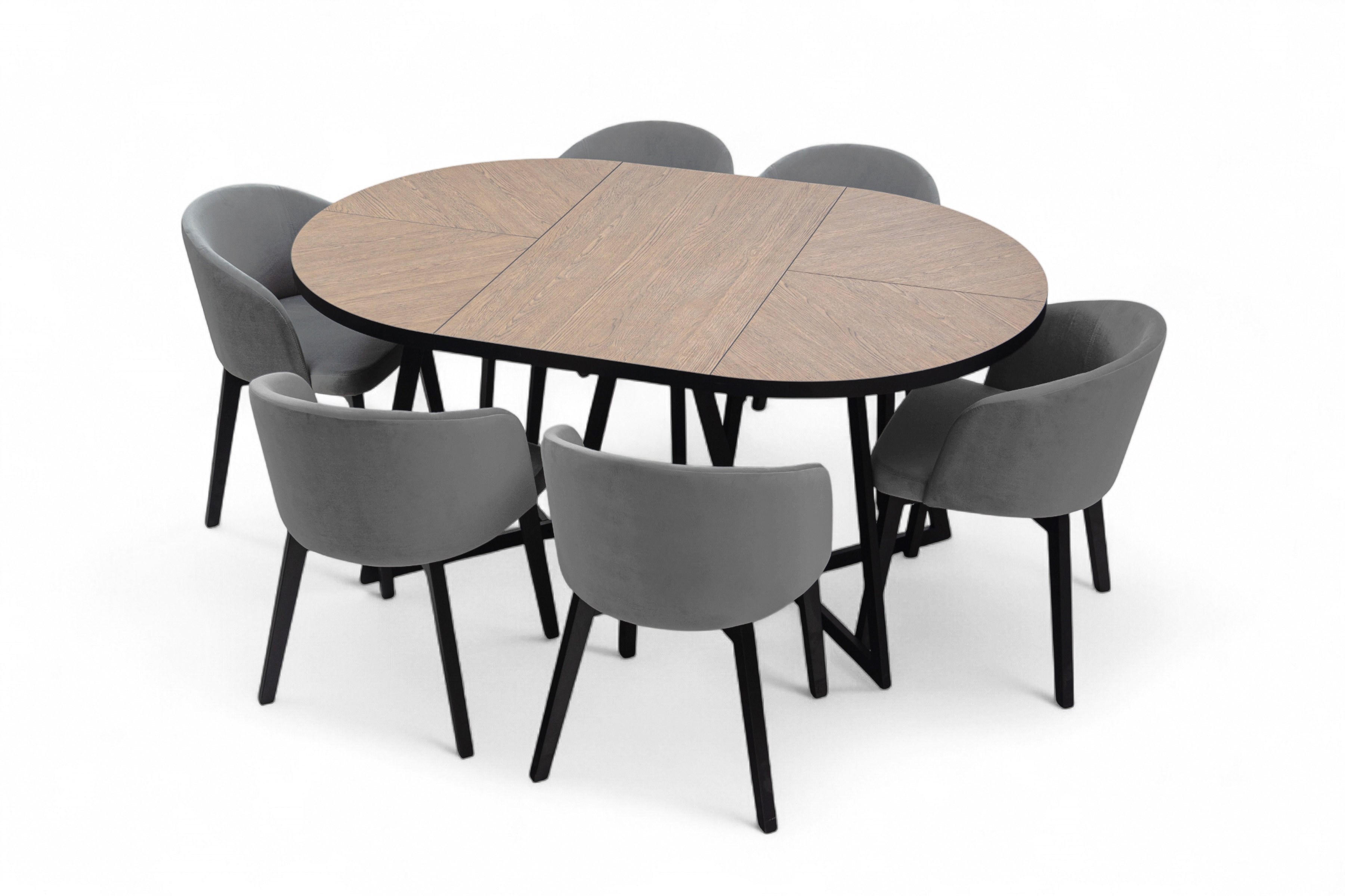 Jedálenský set Cedrus Rozeta 95/150 cm + 4 stoličky Nerevio - dub belmont čierny / sivá Komplet Stôl rozkladany Cedrus Rozeta 95/150 cm + 4 Stoličky Nerevio - Dub belmont Čierny / šedý