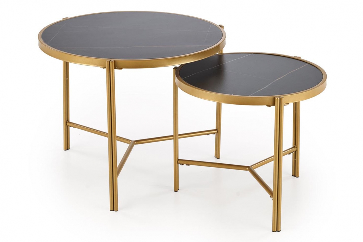 Sada konferenčních stolků Fatima - černý mramor / zlaté nohy Komplet stolekow kawowych Fatima - černá mramor / zlaté Nohy