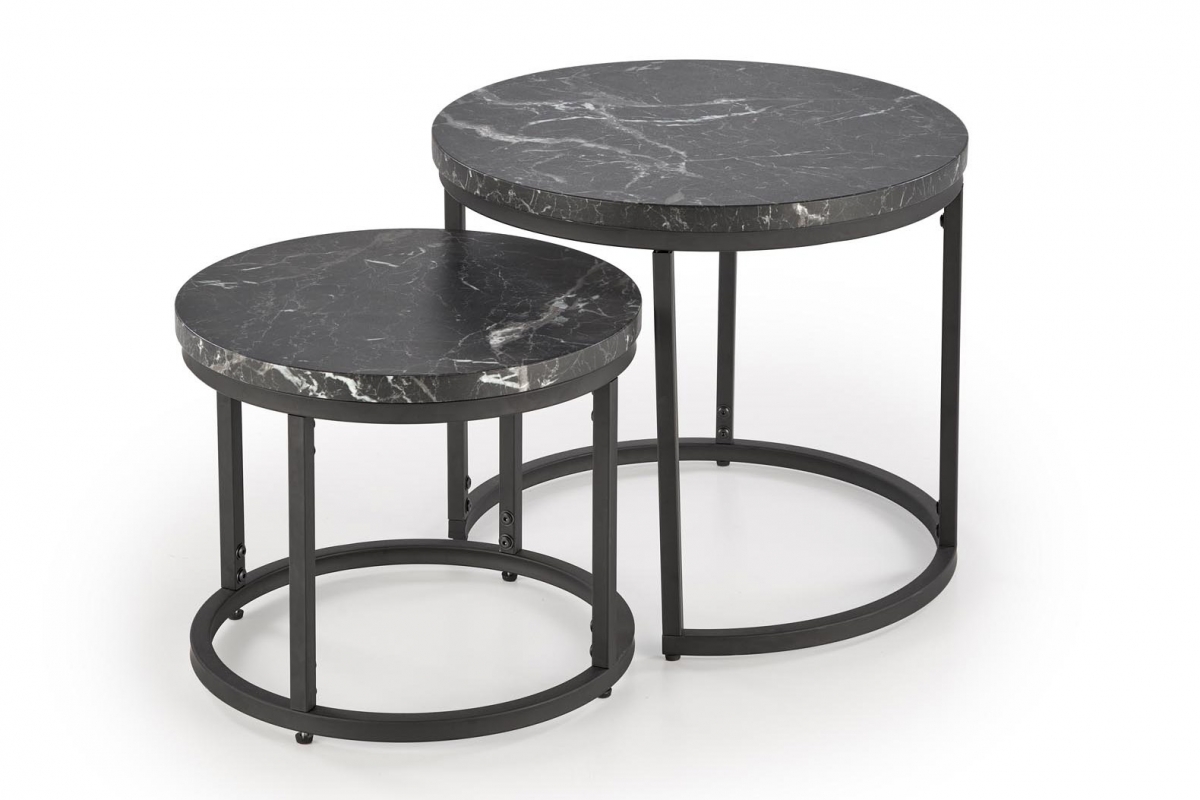 Sada dvou konferenčních stolků Oreo - černý mramor / černá Komplet stolekow kawowych Oreo - černá mramor / černá