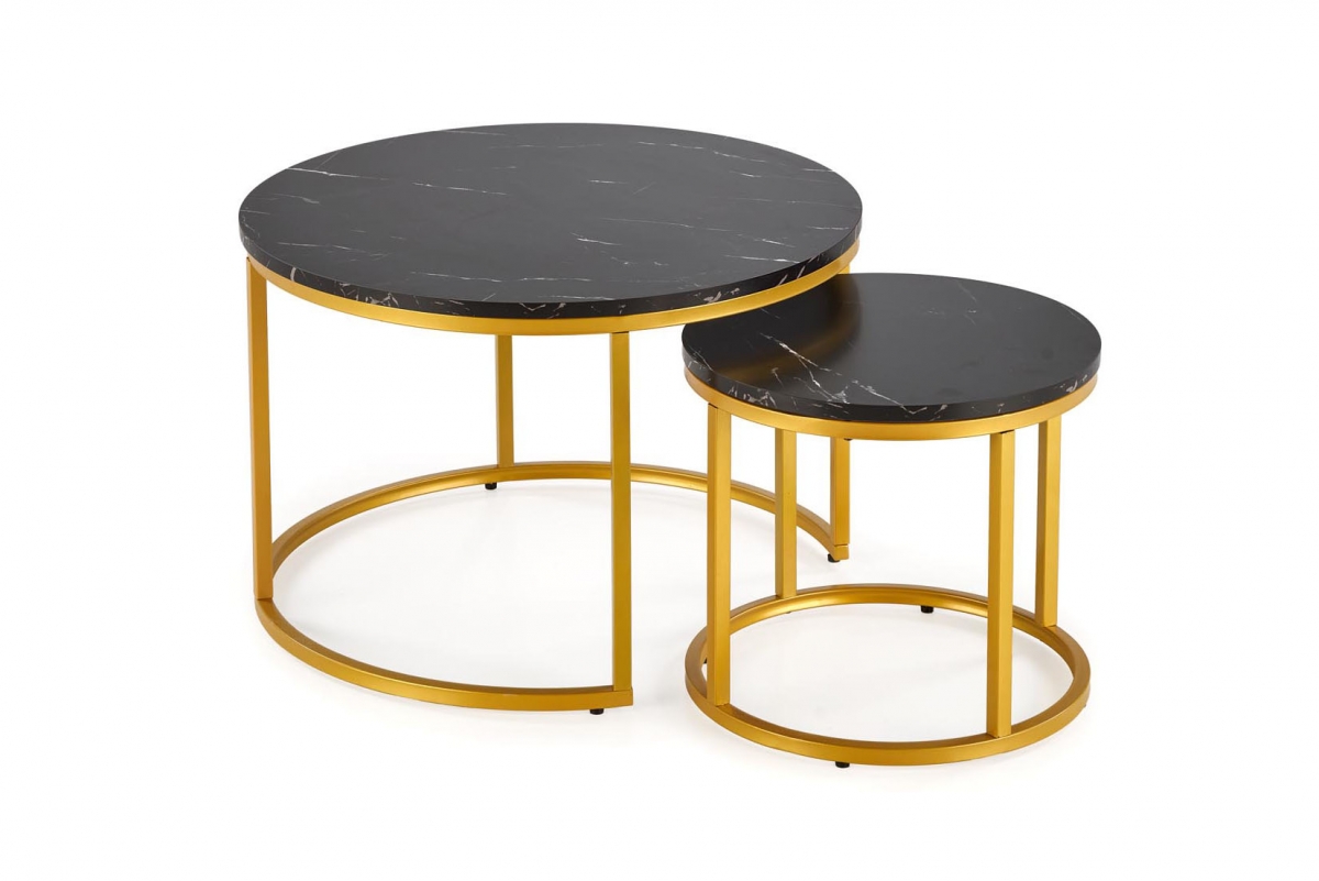 Sada konferenčných stolíkov Armino - čierny mramor / zlaté nohy Komplet Stolíkow kawowych Paola - Čierny mramor / zlote nožičky