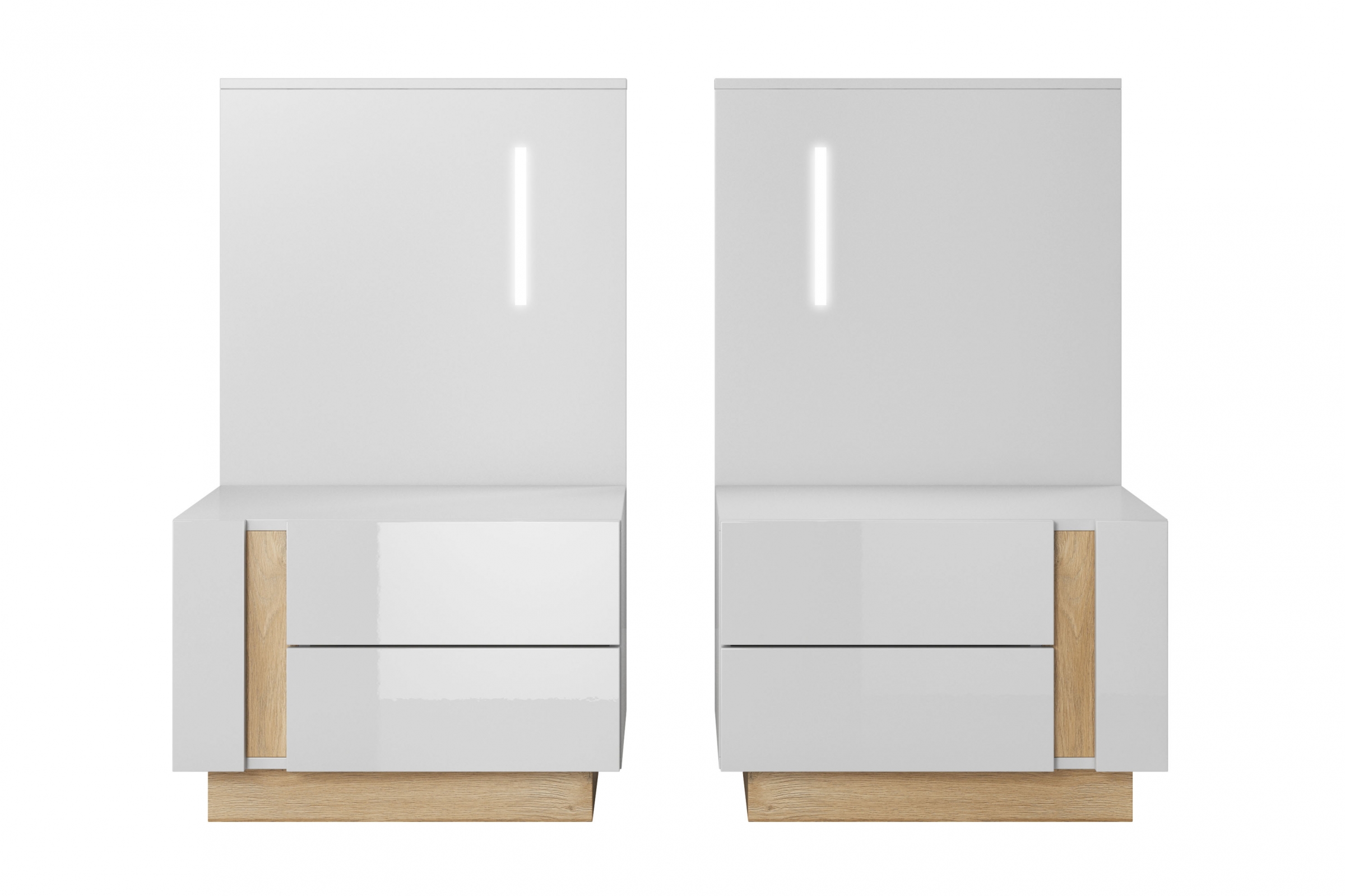 Sada nočných stolíkov Arcano s osvetlením - biela / dub grandson Komplet szafek nocnych Arcano s osvetlením - Biely/Dub grandson