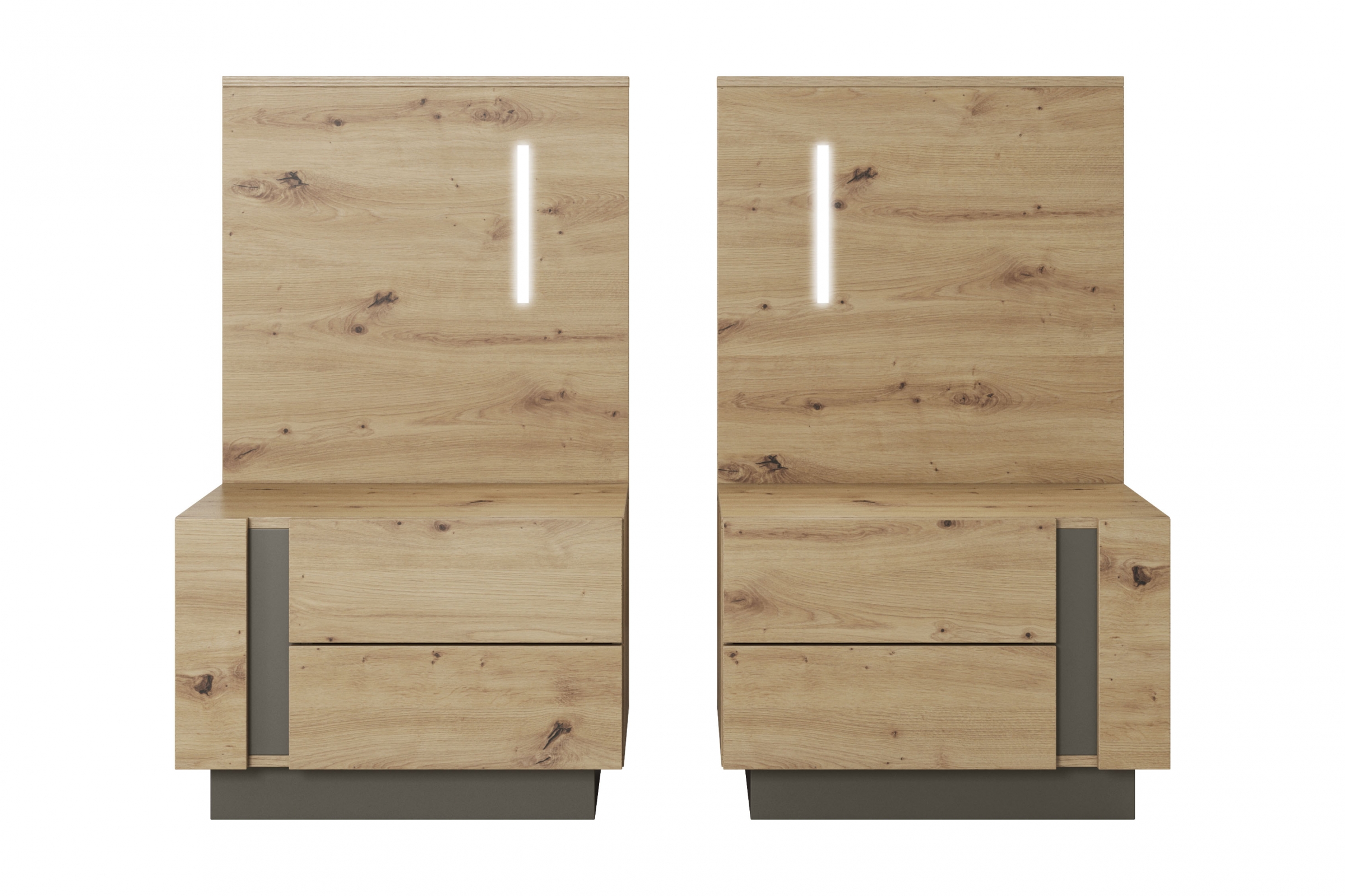 Sada nočních stolků Arcano s osvětlením - dub artisan / šedý grafit Komplet szafek nocnych Arcano z osvětlením - Dub artisan/šedý grafit