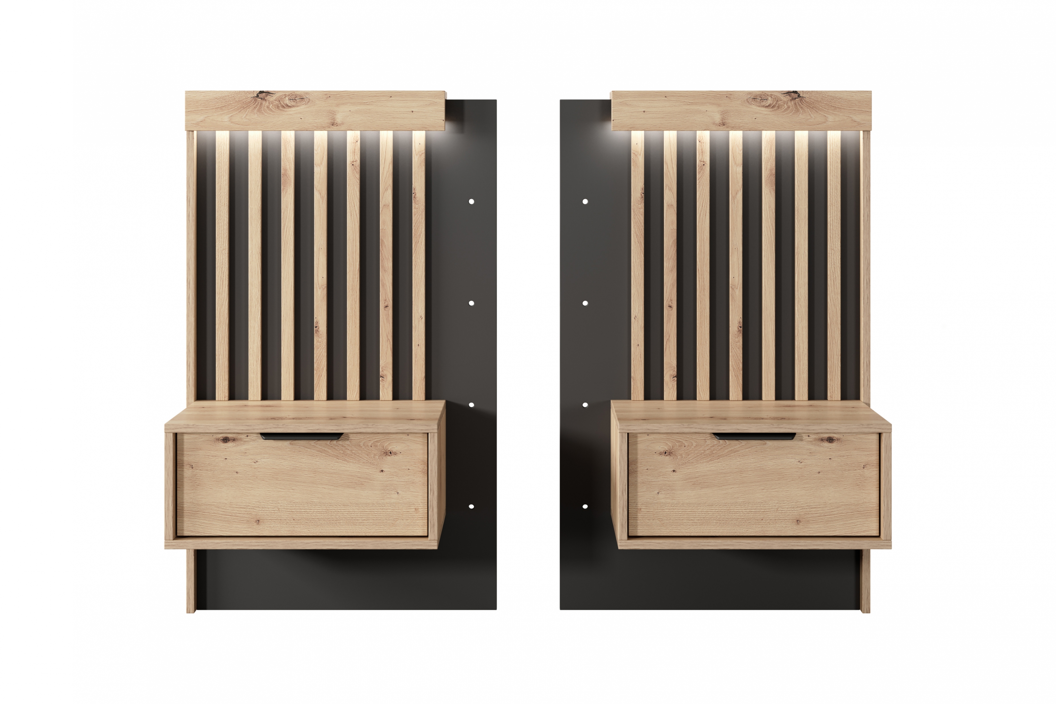 Sada nočních stolků Pavero se 2 zásuvkami - dub artisan / antracit Komplet szafek nocnych Pavero z 2 zásuvkami  - Dub artisan/Antracytová