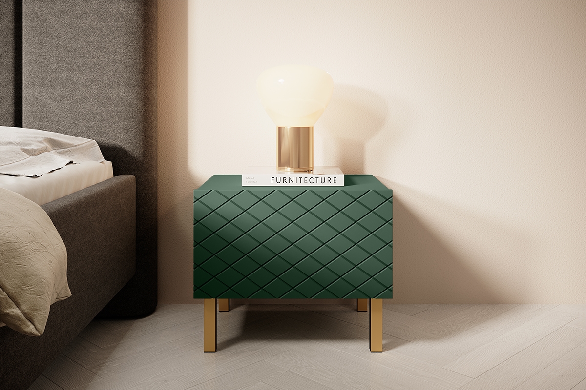 Sada 2 ks nočných stolíkov Scalia II 50 1SZ - labrador mat / zlaté nožičky - Limitovaná ponuka Komplet szafek nocnych Scalia II 50 1SZ 2 ks. - labrador mat / zlaté nožičky - vizualizácia