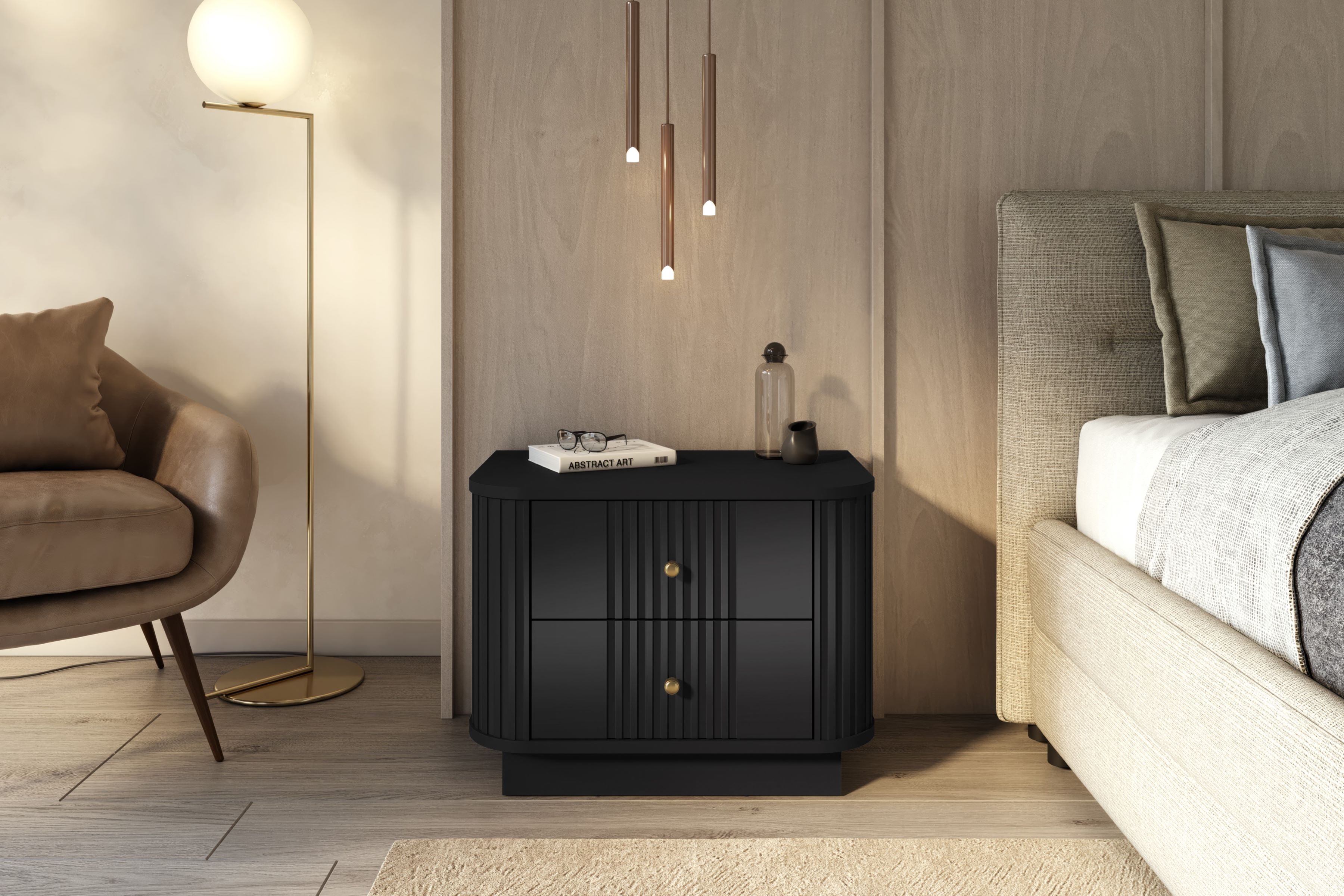 Sada nočních stolků Vesper 56 cm - černá / zlaté úchytky Komplet szafek nocnych Vesper 56 cm - černá / zlote Úchytky