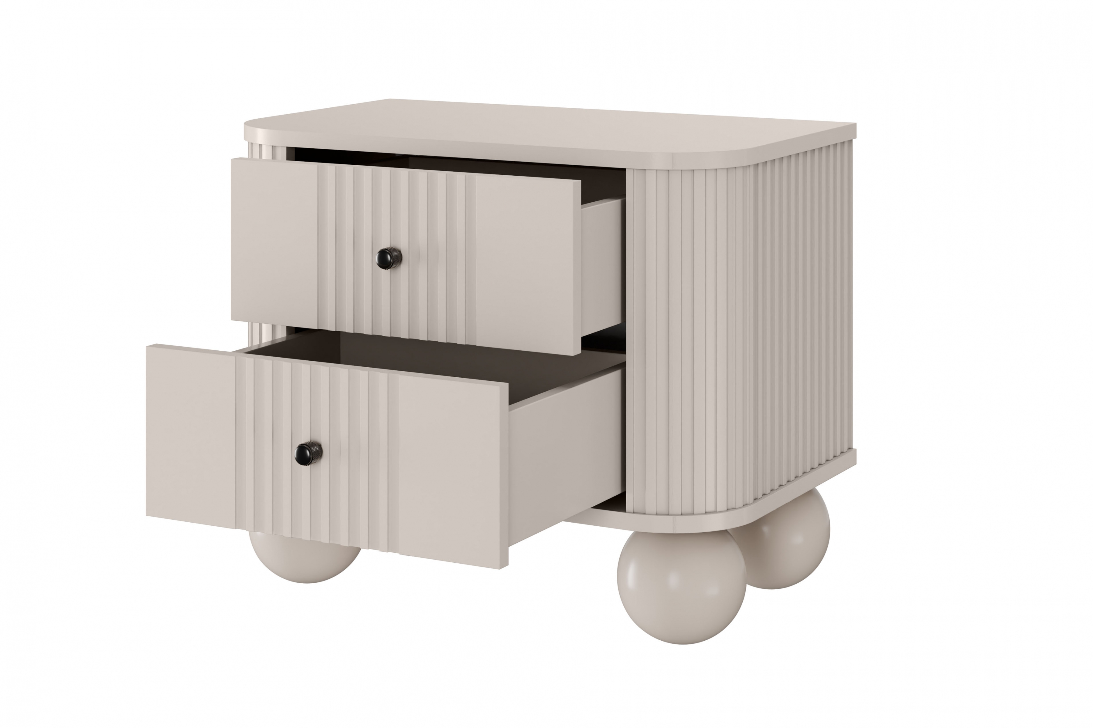 Set nočních stolků Vesper 56 cm - kašmírová / černé úchytky / kulaté kašmírové nohy Komplet szafek nocnych Vesper 56 cm - kašmír / černá Úchytky / Nohy kule