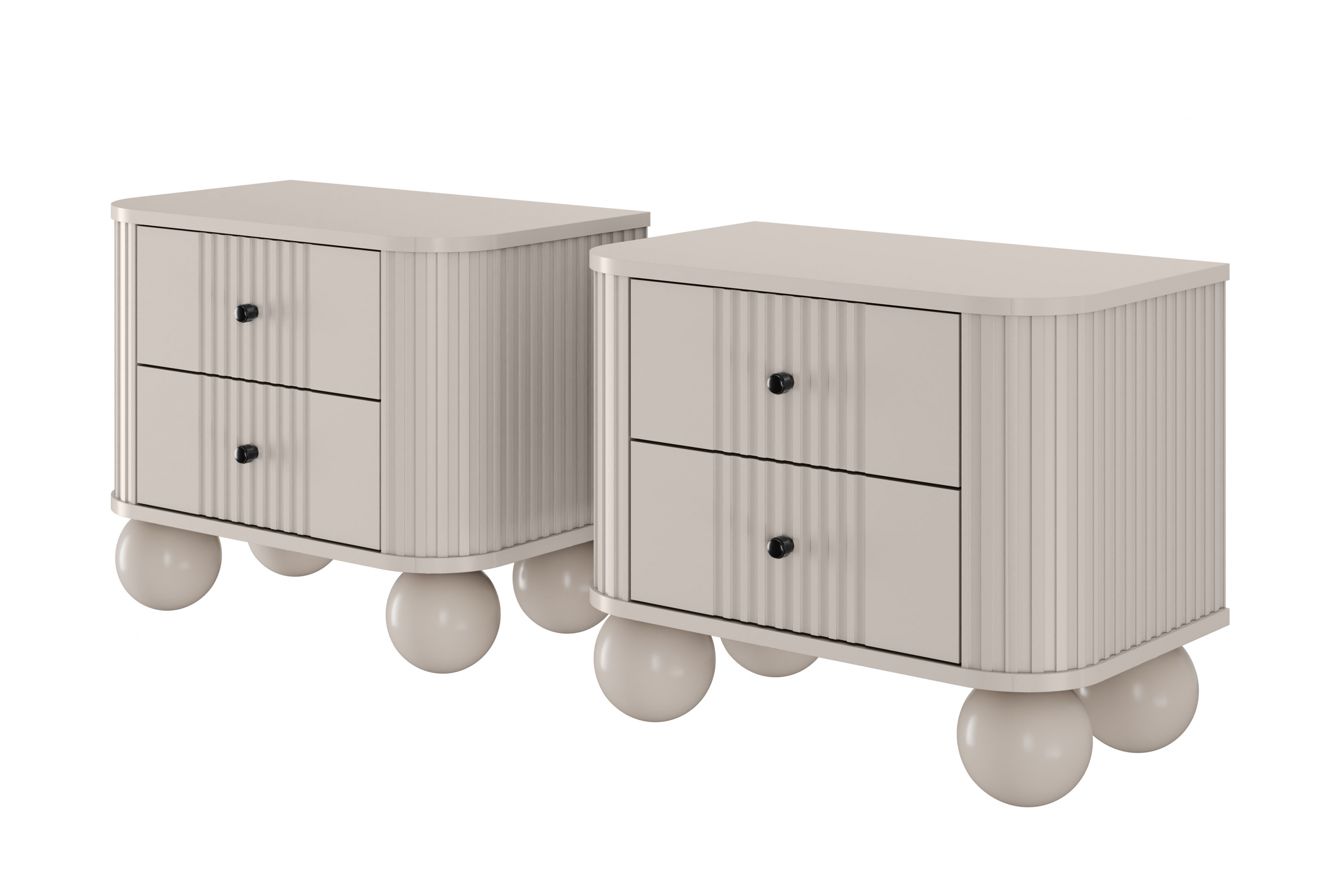 Set nočních stolků Vesper 56 cm - kašmírová / černé úchytky / kulaté kašmírové nohy Komplet szafek nocnych Vesper 56 cm - kašmír / černá Úchytky / Nohy kule