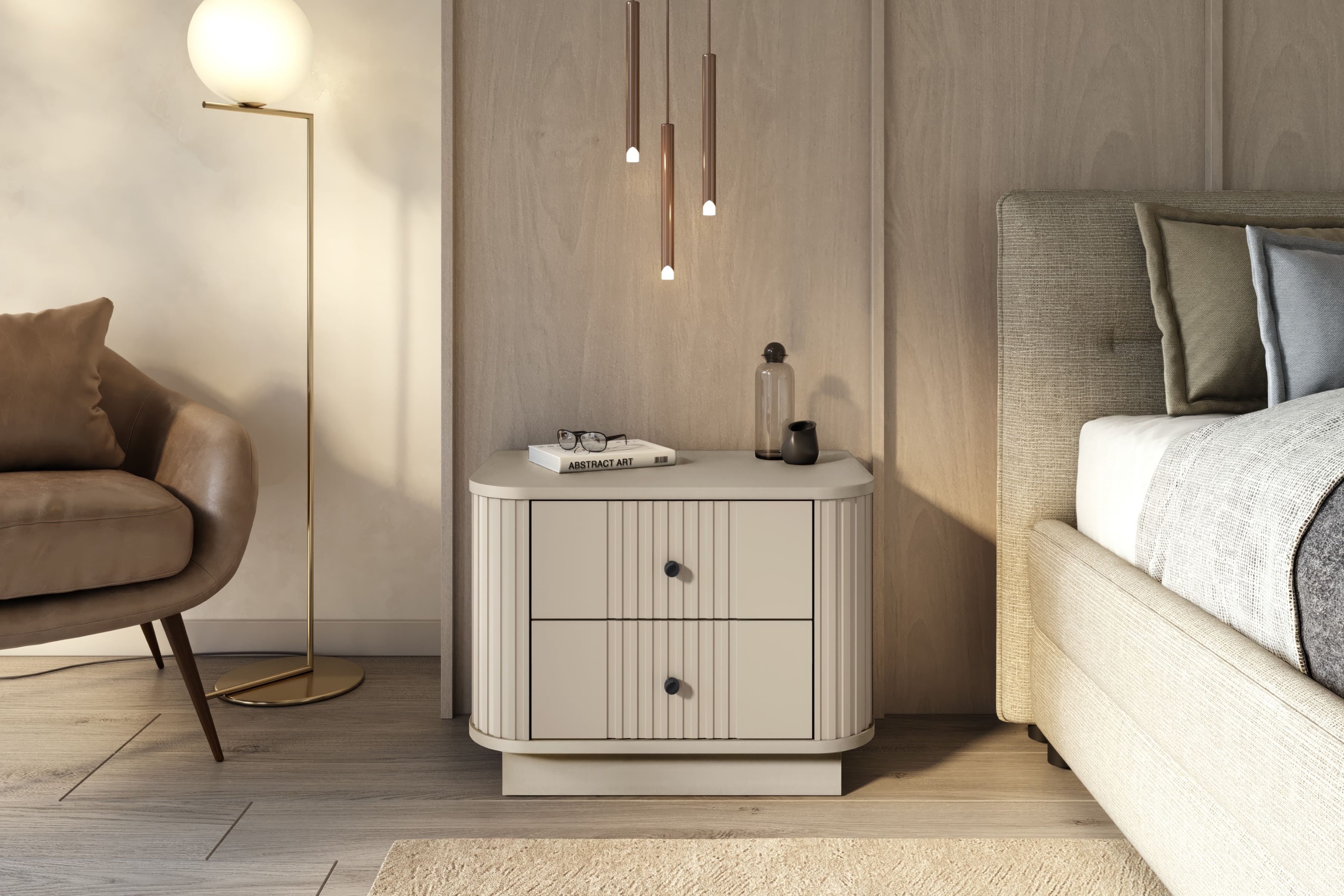 Sada nočních stolků Vesper 56 cm - kašmírová / černé úchytky Komplet szafek nocnych Vesper 56 cm - kašmír / černá Úchytky