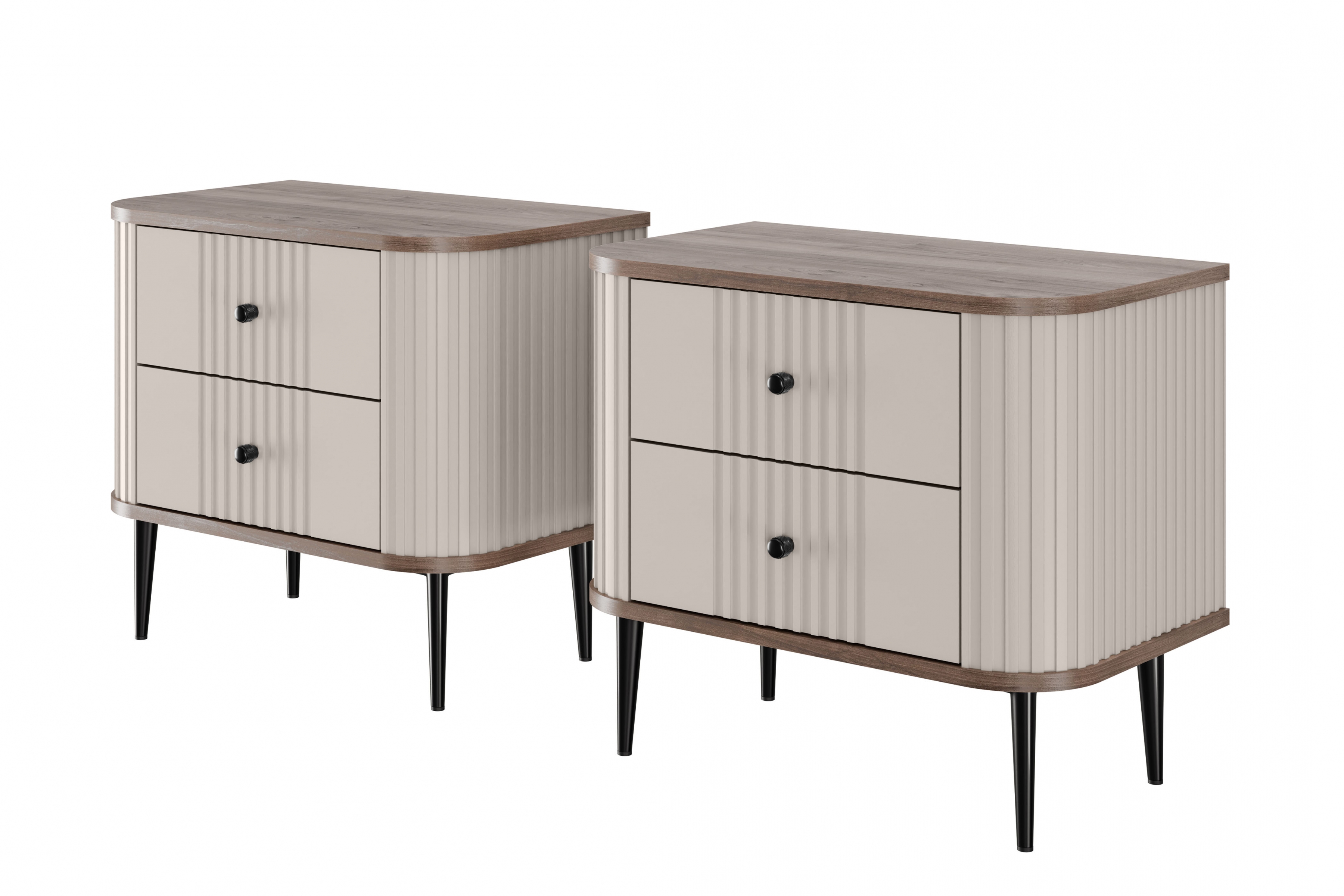 Set nočních stolků Vesper 56 cm - kašmírová / ořech / černé nohy Komplet szafek nocnych Vesper 56 cm - kašmír / ořech / černá Nohy