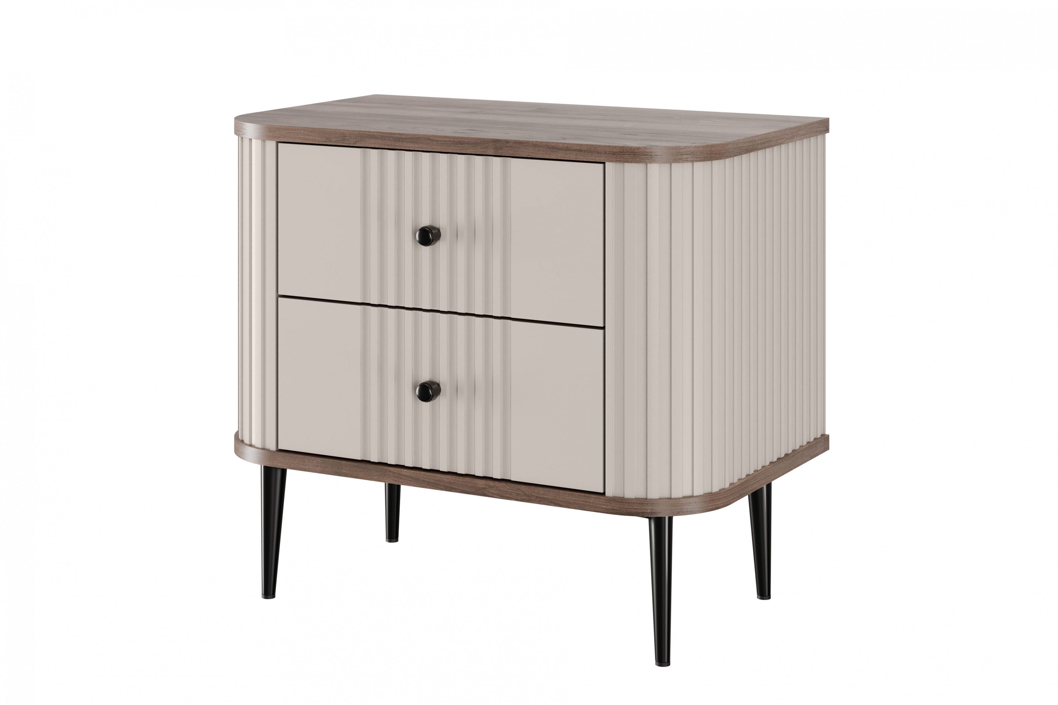 Set nočních stolků Vesper 56 cm - kašmírová / ořech / černé nohy Komplet szafek nocnych Vesper 56 cm - kašmír / ořech / černá Nohy