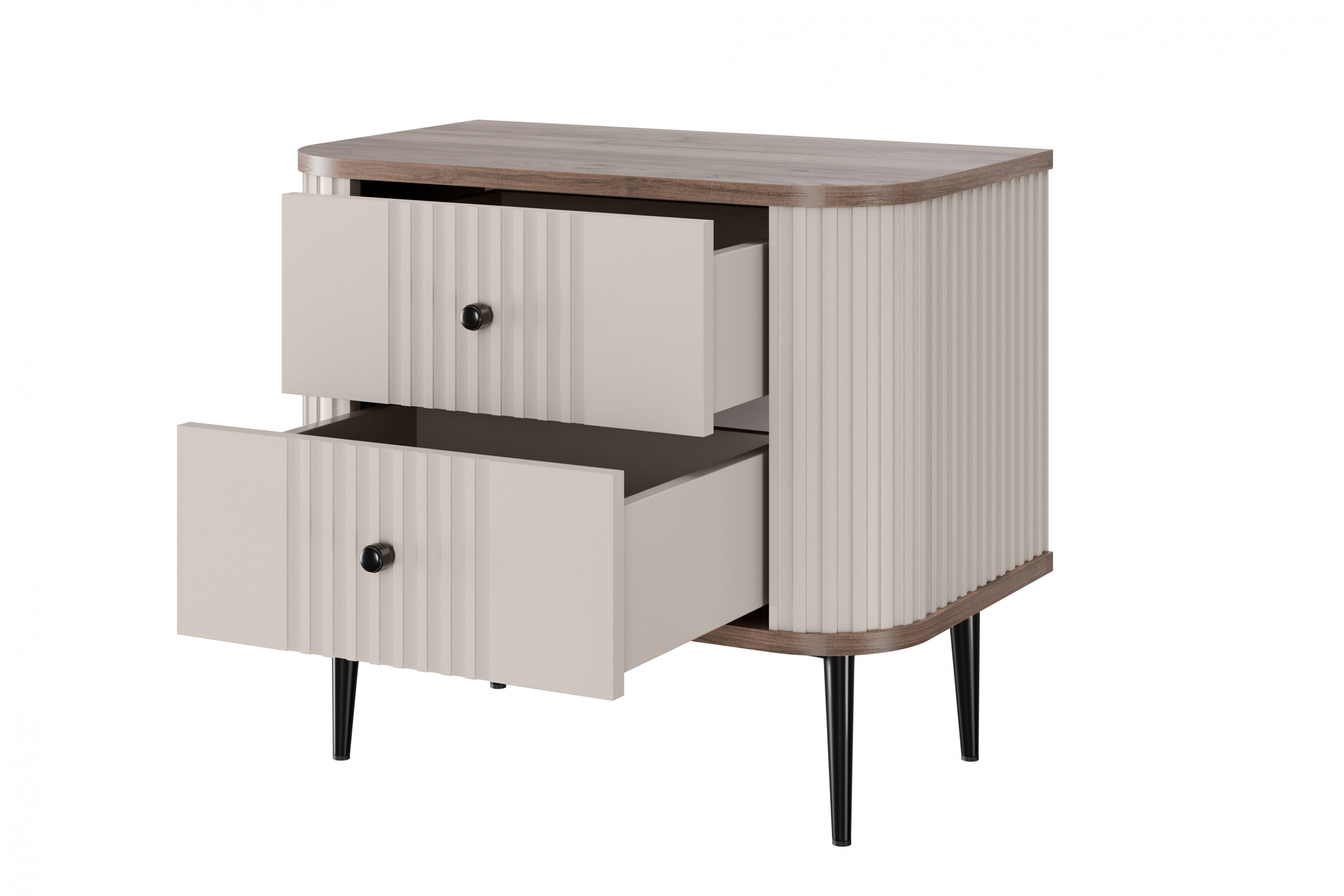 Set nočních stolků Vesper 56 cm - kašmírová / ořech / černé nohy Komplet szafek nocnych Vesper 56 cm - kašmír / ořech / černá Nohy
