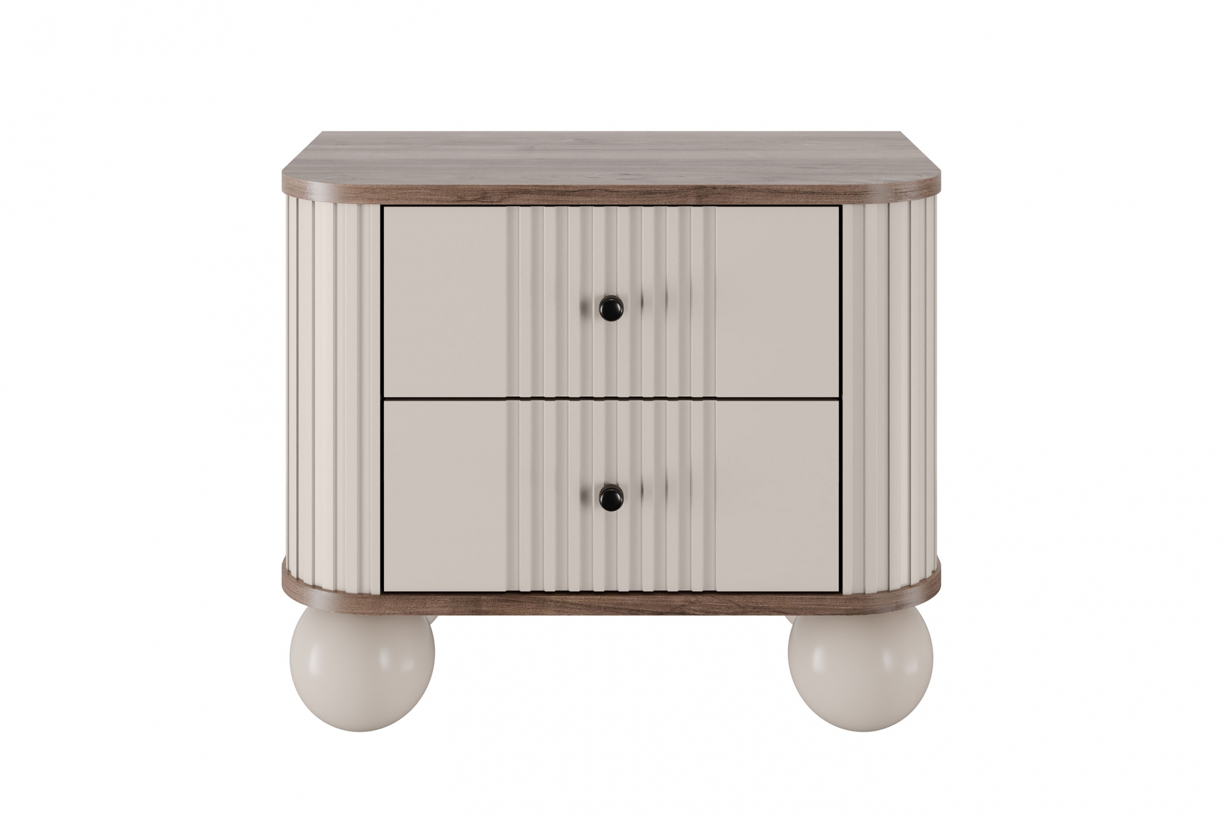 Set nočních stolků Vesper 56 cm - kašmírová / ořech / černé úchytky / kulaté kašmírové nohy Komplet szafek nocnych Vesper 56 cm - kašmír / ořech / černá Úchytky / Nohy kule