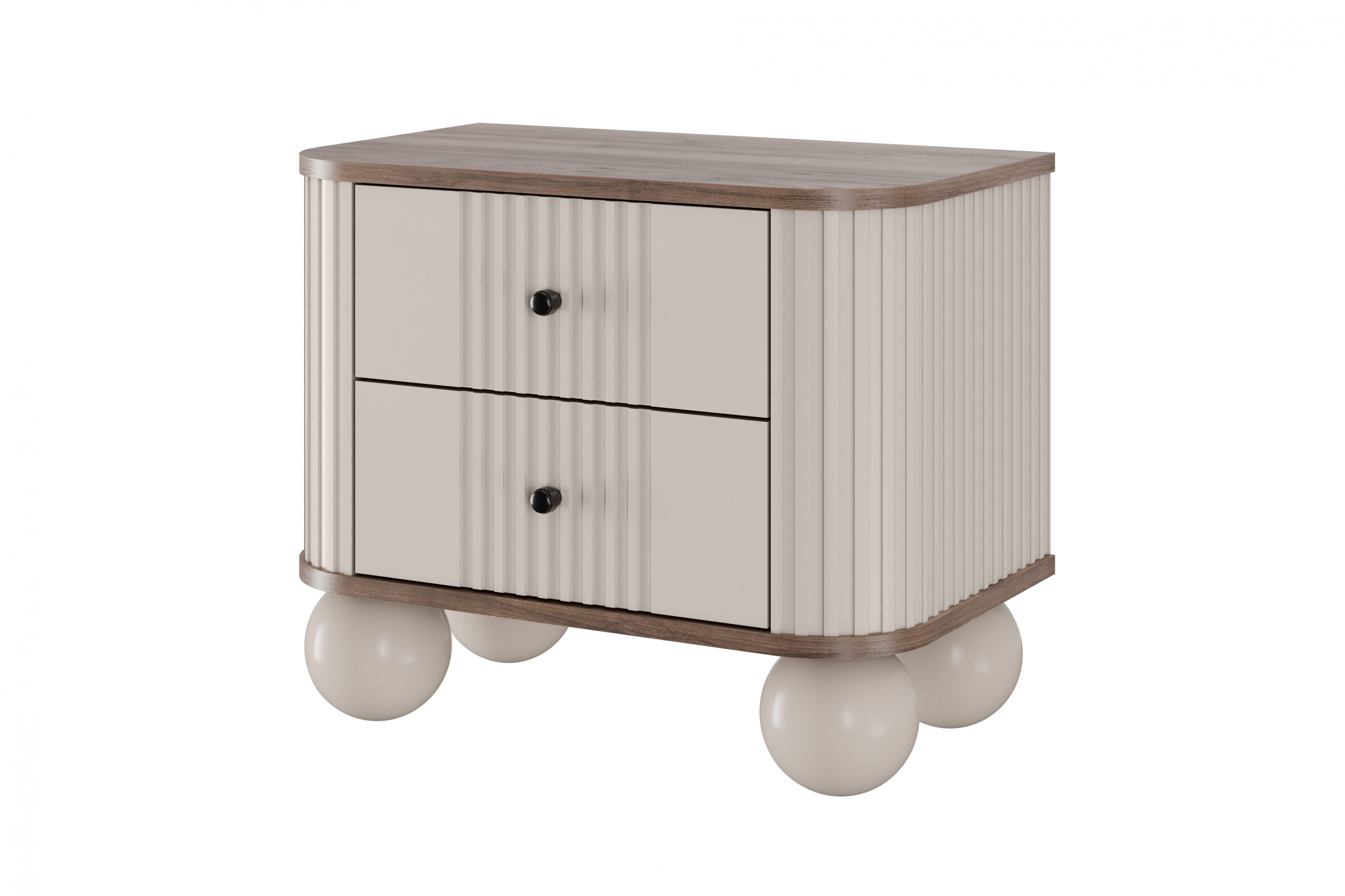 Set nočních stolků Vesper 56 cm - kašmírová / ořech / černé úchytky / kulaté kašmírové nohy Komplet szafek nocnych Vesper 56 cm - kašmír / ořech / černá Úchytky / Nohy kule