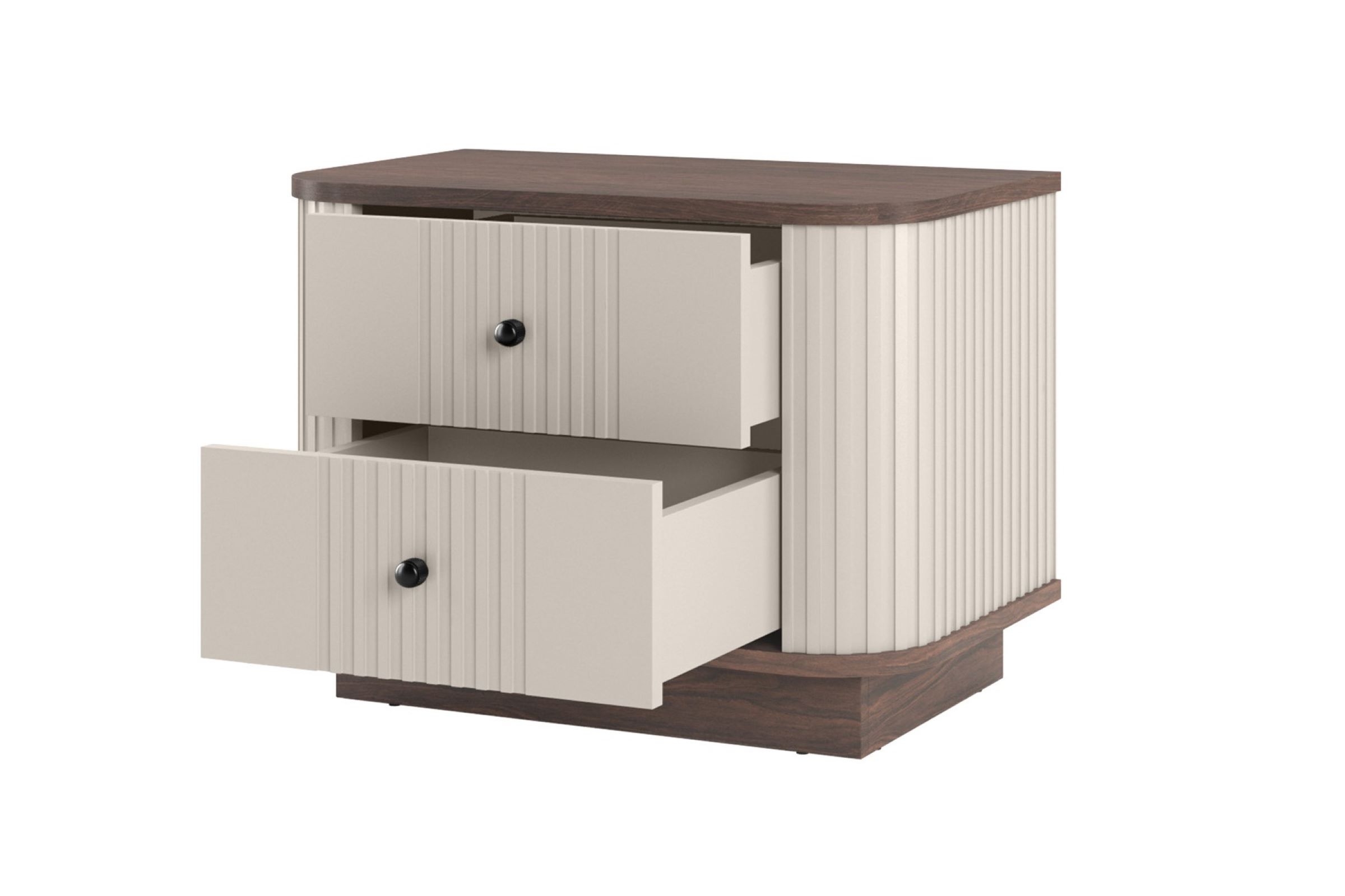 Sada nočních stolků Vesper 56 cm - kašmírová / ořech / černé úchytky Komplet szafek nocnych Vesper 56 cm - kašmír / ořech / černá Úchytky