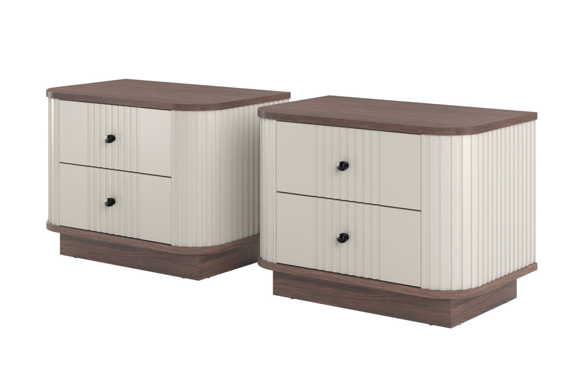 Sada nočních stolků Vesper 56 cm - kašmírová / ořech / černé úchytky Komplet szafek nocnych Vesper 56 cm - kašmír / ořech / černá Úchytky