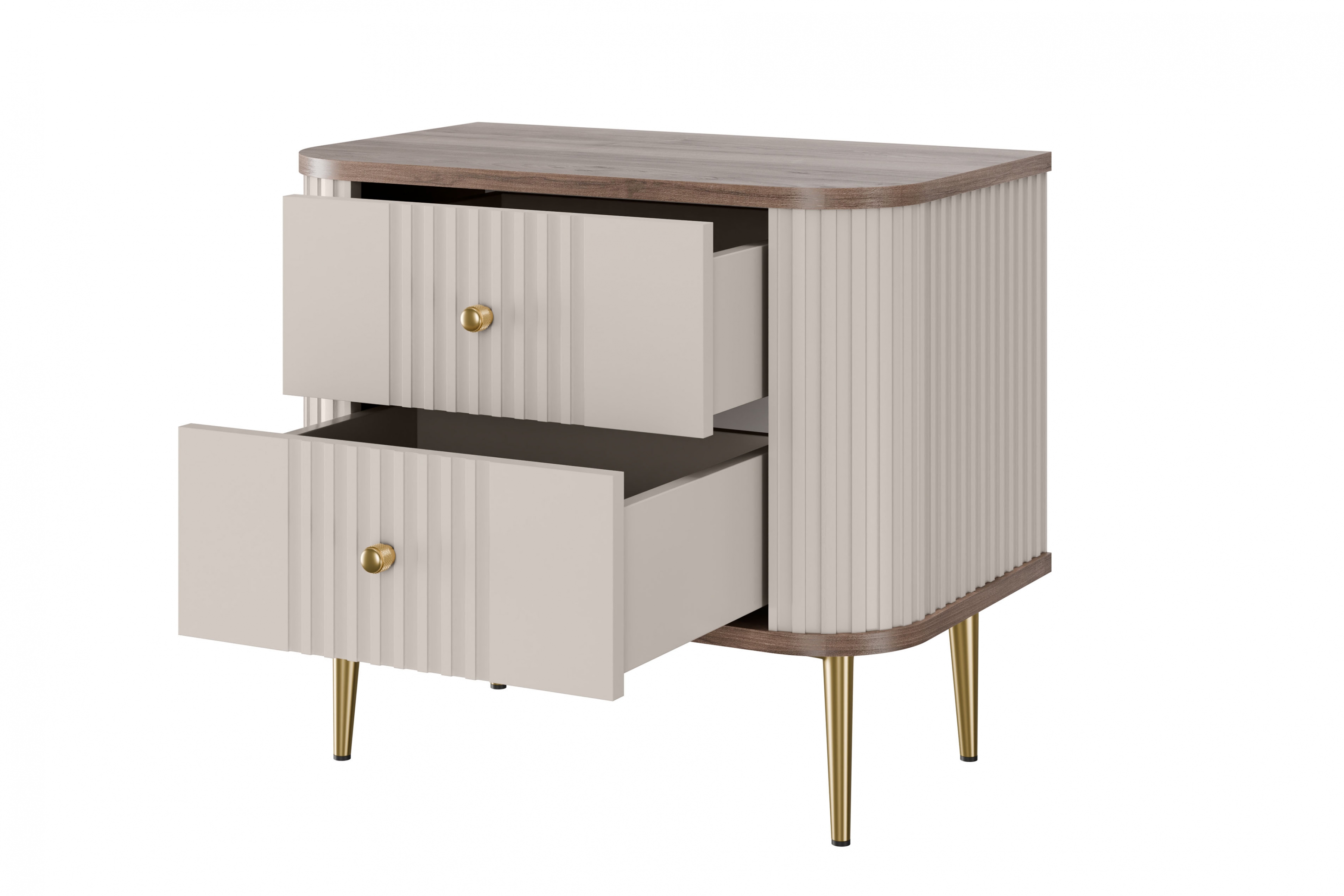 Set nočních stolků Vesper 56 cm - kašmírová / ořech / zlaté nohy Komplet szafek nocnych Vesper 56 cm - kašmír / ořech / zlote Nohy