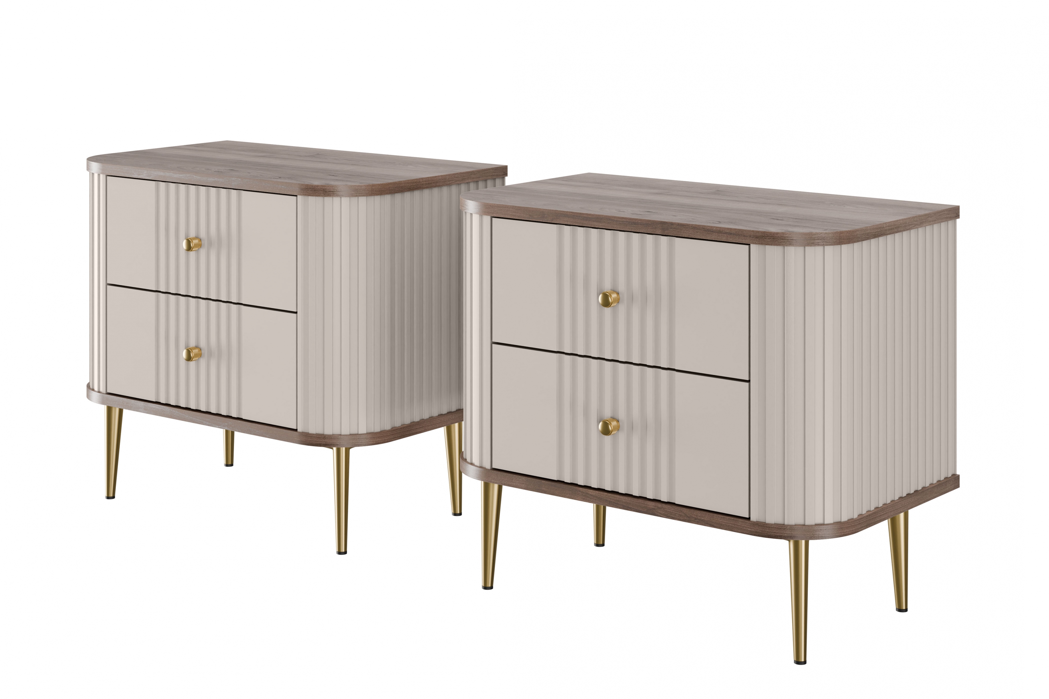 Set nočních stolků Vesper 56 cm - kašmírová / ořech / zlaté nohy Komplet szafek nocnych Vesper 56 cm - kašmír / ořech / zlote Nohy