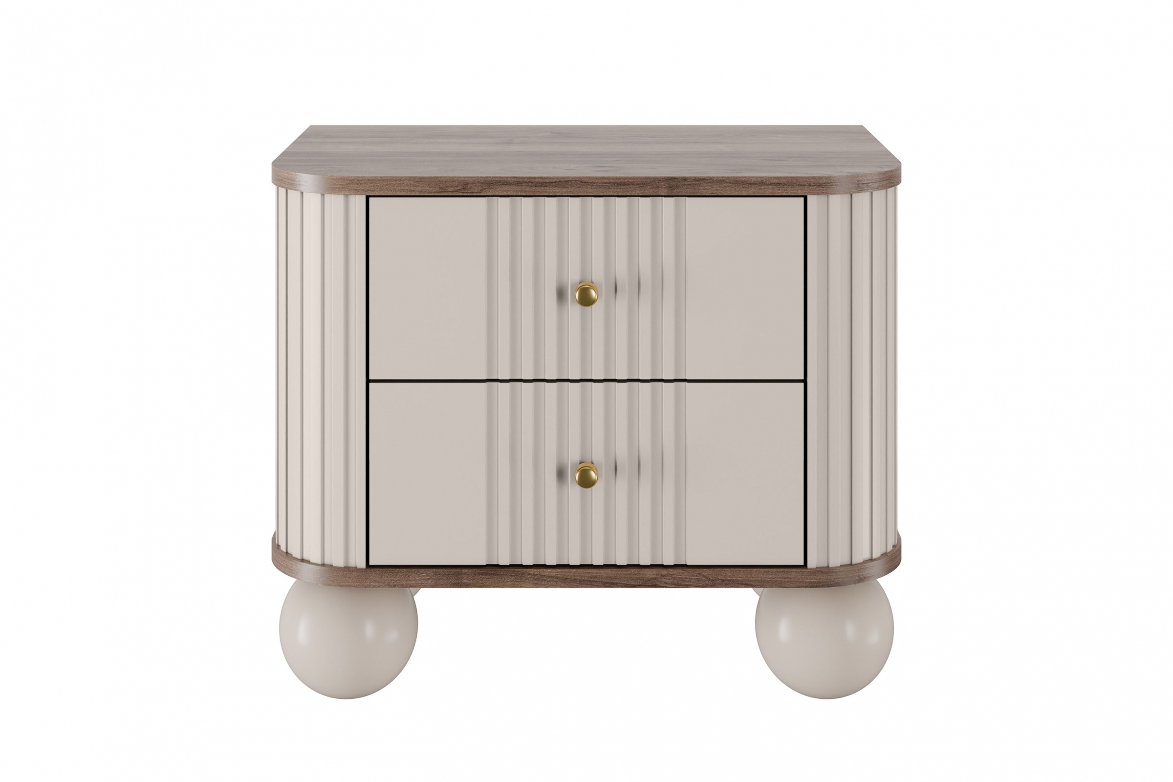 Set nočních stolků Vesper 56 cm - kašmírová / ořech / zlaté úchytky / kulaté kašmírové nohy Komplet szafek nocnych Vesper 56 cm - kašmír / ořech / zlote Úchytky / Nohy kule