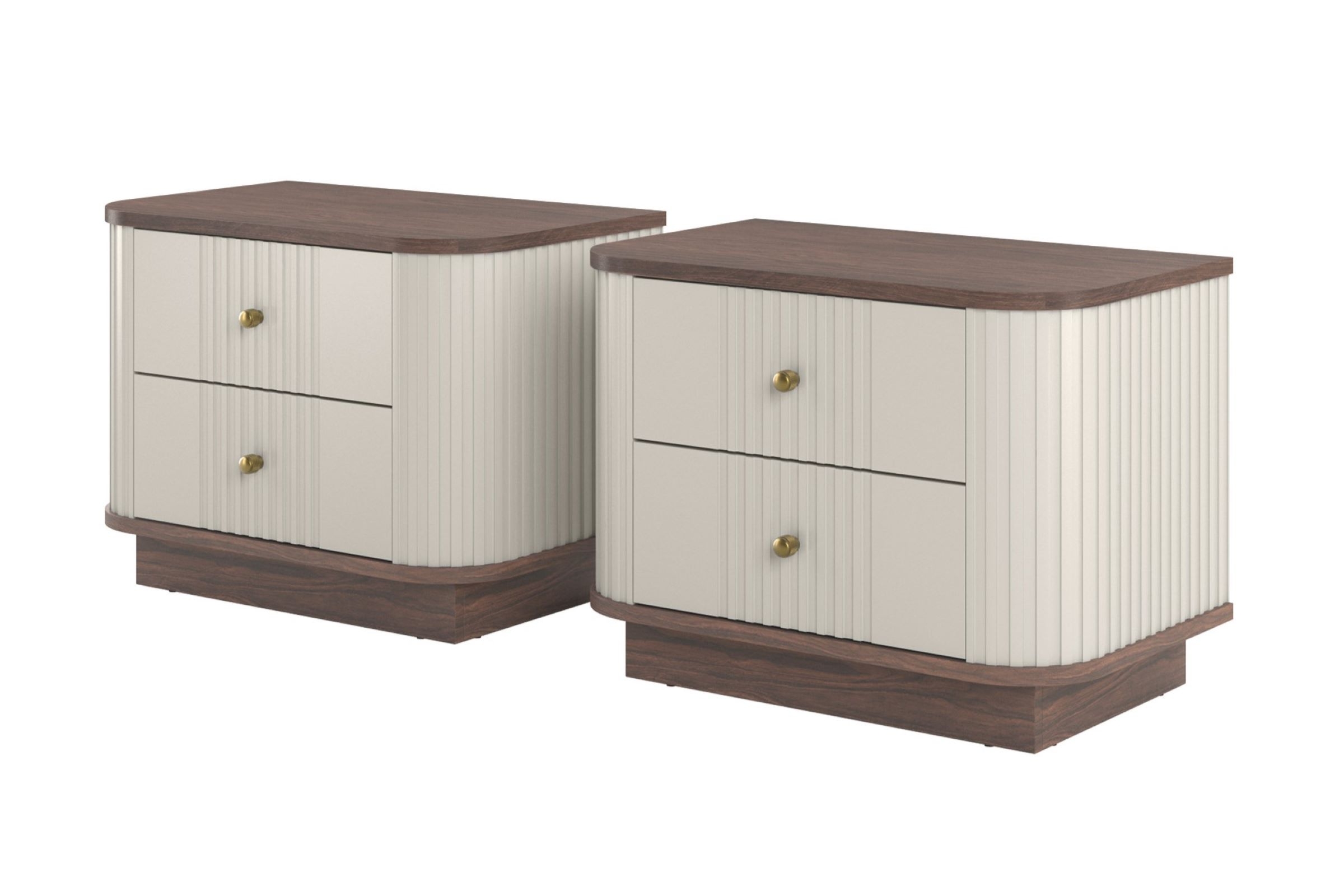 Sada nočních stolků Vesper 56 cm - kašmírová / ořech / zlaté úchytky Komplet szafek nocnych Vesper 56 cm - kašmír / ořech / zlote Úchytky