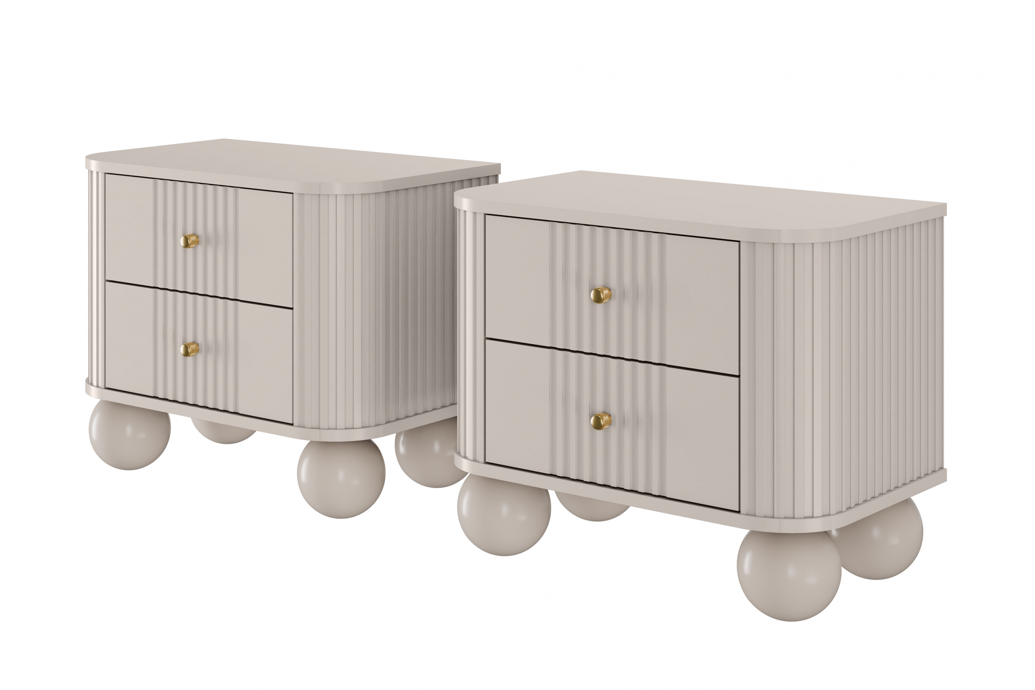 Set nočních stolků Vesper 56 cm - kašmírová / zlaté úchytky / kulaté kašmírové nohy Komplet szafek nocnych Vesper 56 cm - kašmír / zlote Úchytky / Nohy kule