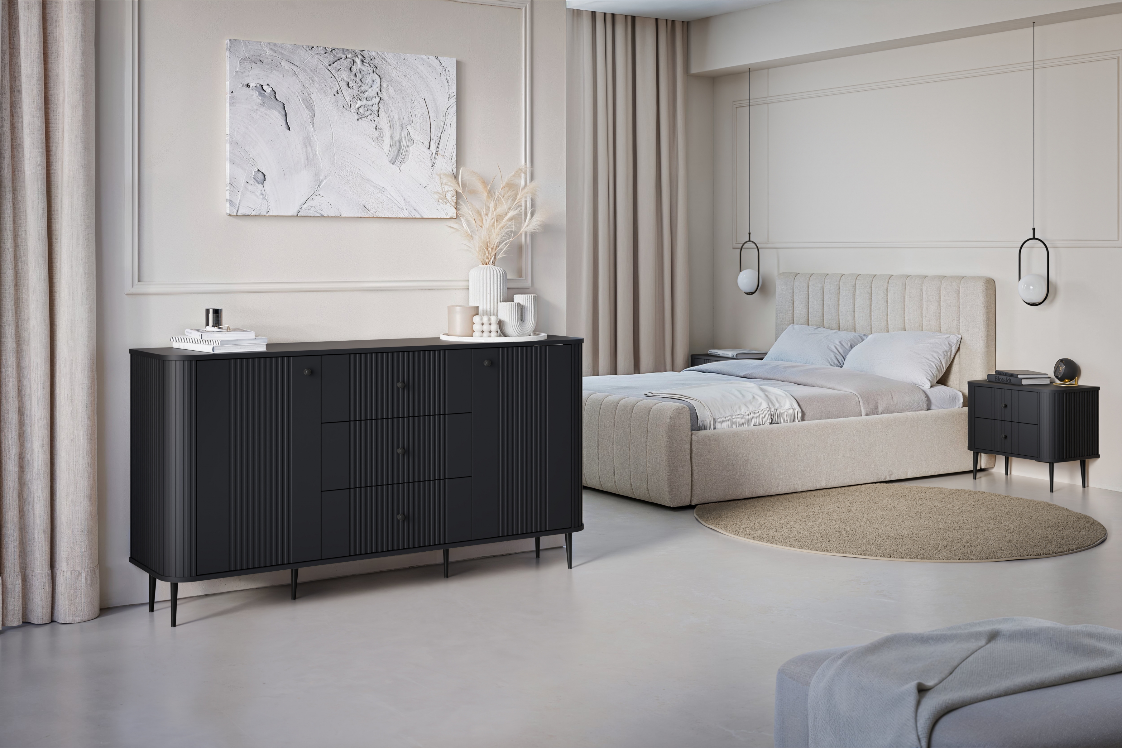 Set nočních stolků Vesper 56 cm - černá / černé nohy Komplet szafek nocnych Vespera 56 cm - černá / černá Nohy