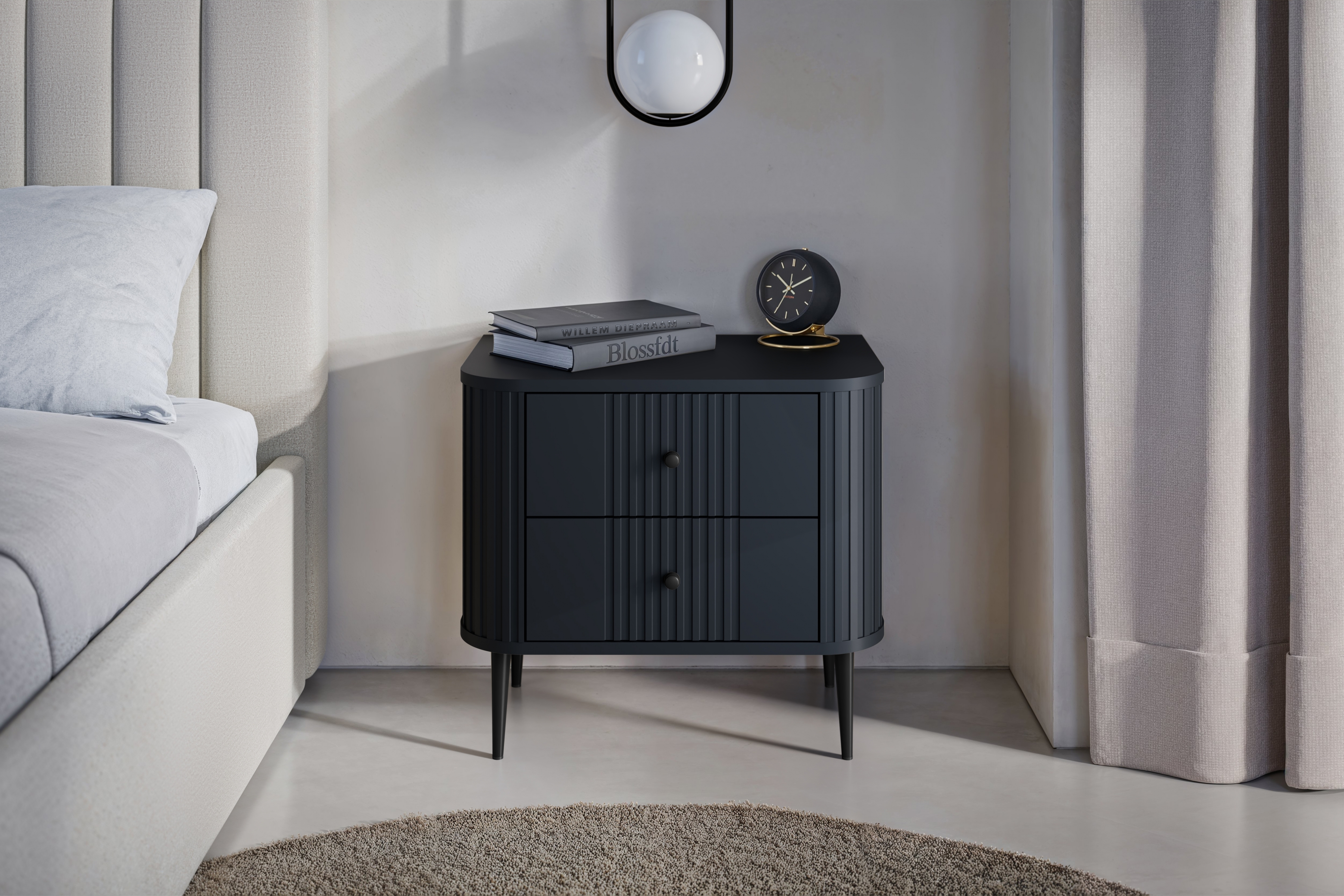 Set nočních stolků Vesper 56 cm - černá / černé nohy Komplet szafek nocnych Vespera 56 cm - černá / černá Nohy