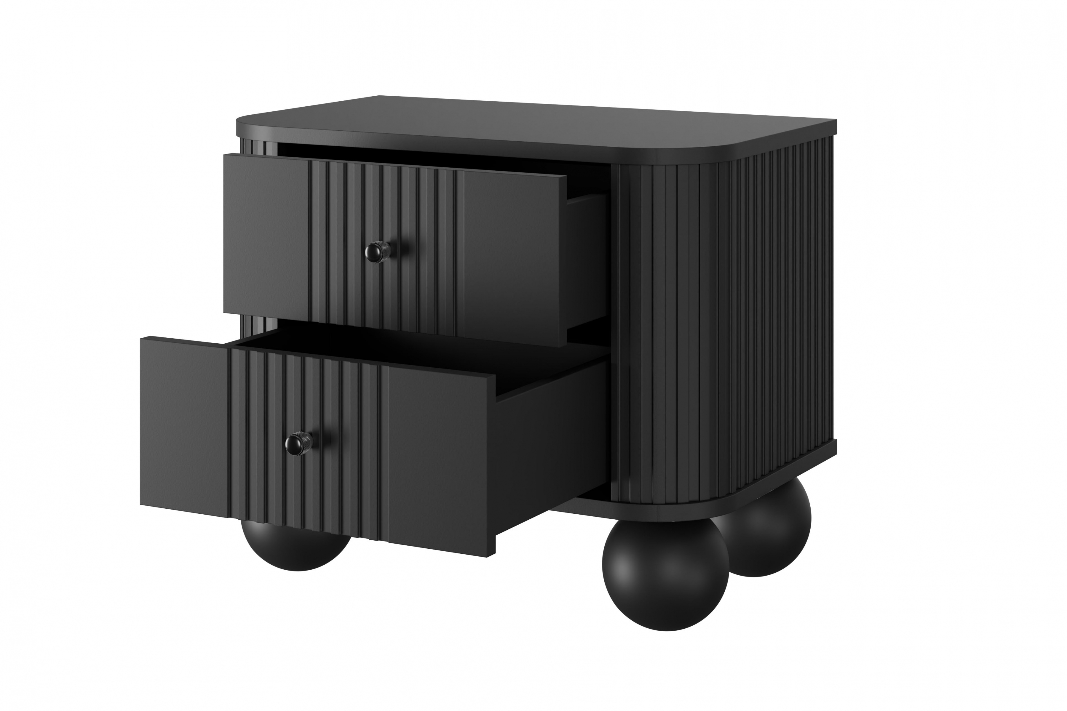 Set nočních stolků Vesper 56 cm - černá / černé úchytky / kulaté černé nohy Komplet szafek nocnych Vespera 56 cm - černá / černá Úchytky