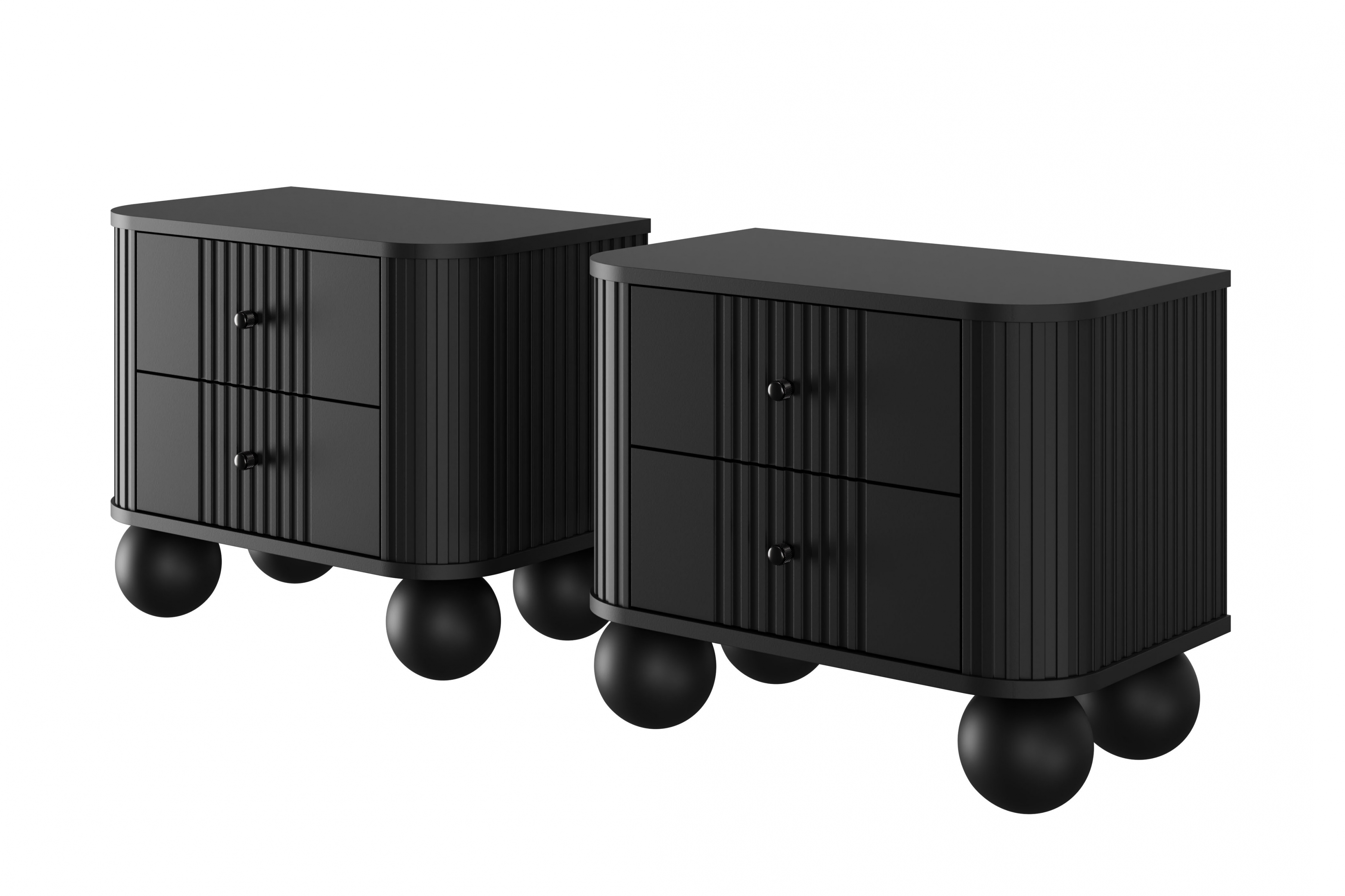 Set nočních stolků Vesper 56 cm - černá / černé úchytky / kulaté černé nohy Komplet szafek nocnych Vespera 56 cm - černá / černá Úchytky