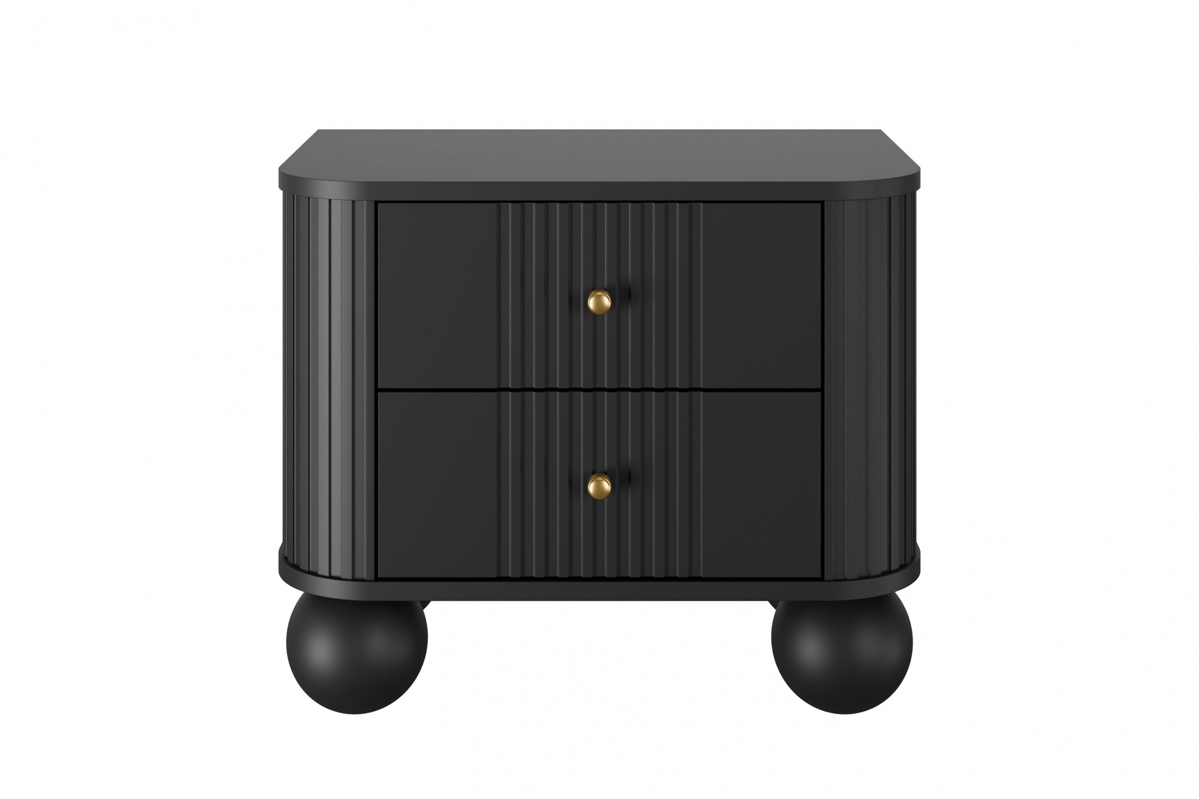 Set nočních stolků Vesper 56 cm - černá / zlaté úchytky / kulaté černé nohy Komplet szafek nocnych Vespera 56 cm - černá / zlaté Úchytky