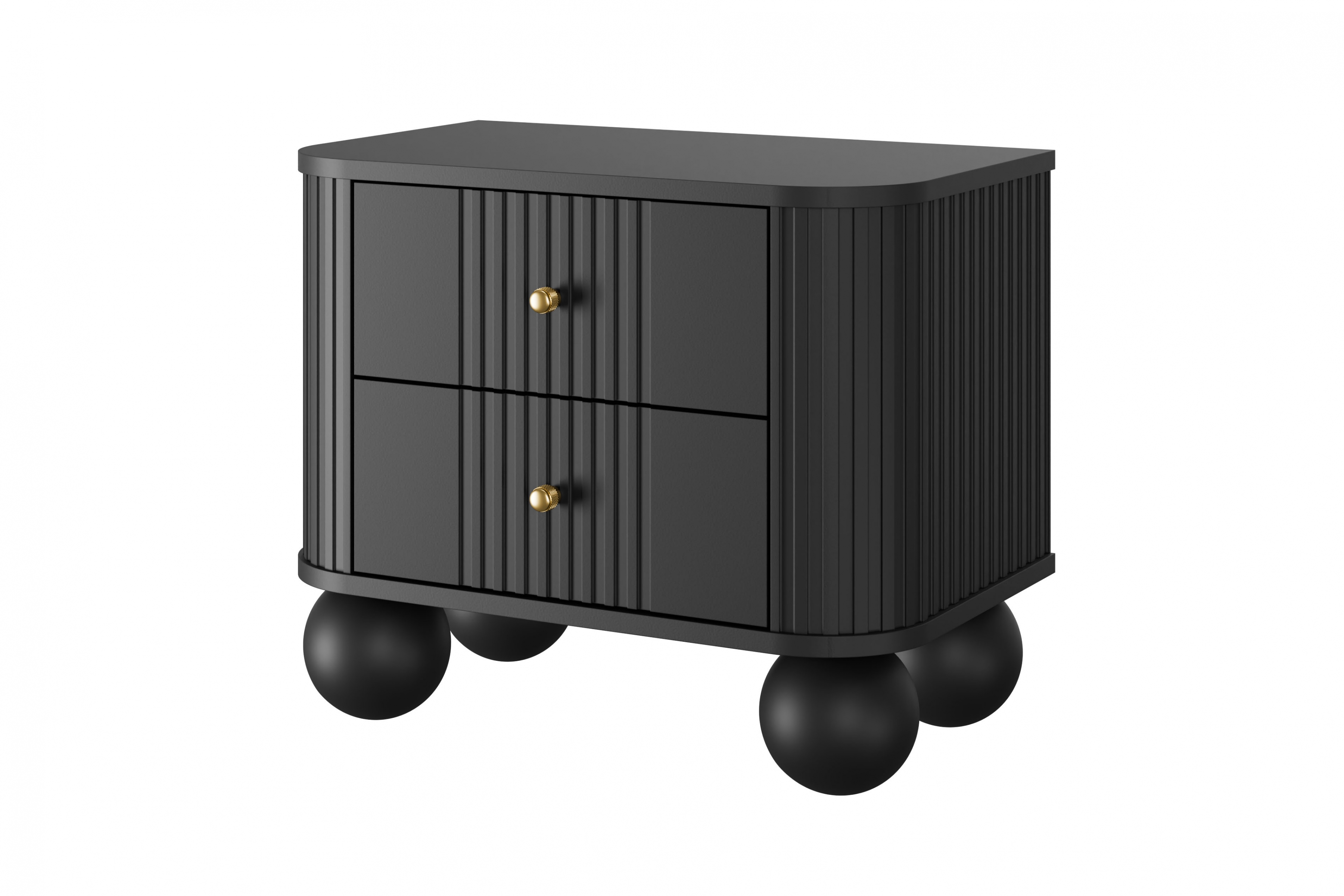 Set nočních stolků Vesper 56 cm - černá / zlaté úchytky / kulaté černé nohy Komplet szafek nocnych Vespera 56 cm - černá / zlaté Úchytky