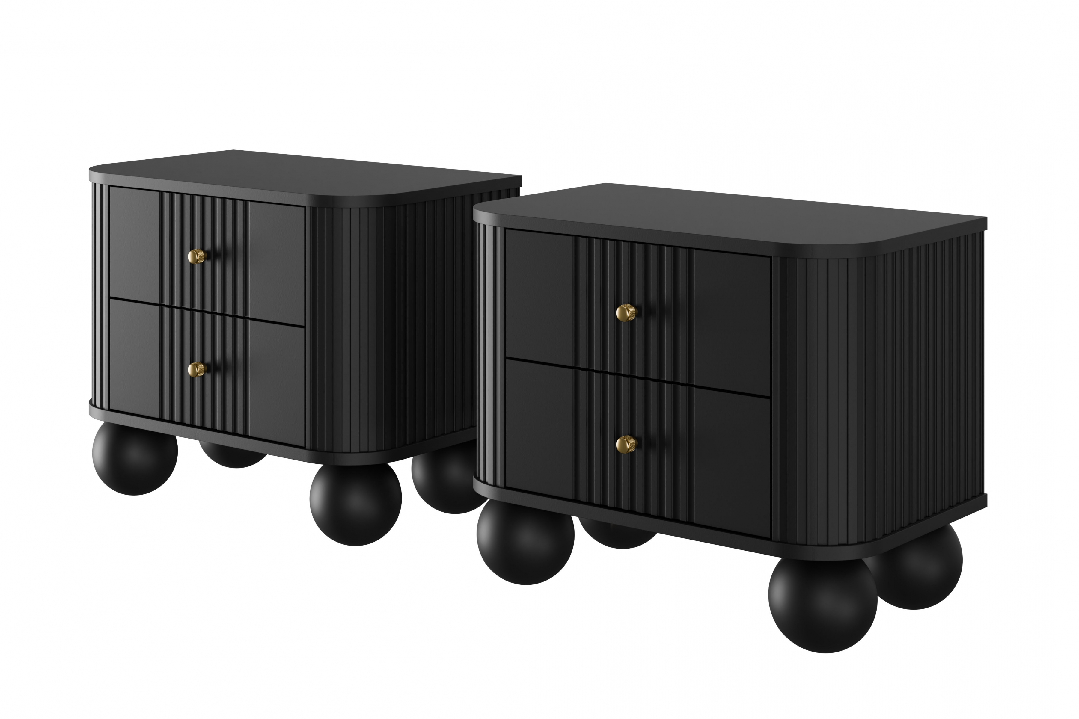 Set nočních stolků Vesper 56 cm - černá / zlaté úchytky / kulaté černé nohy Komplet szafek nocnych Vespera 56 cm - černá / zlaté Úchytky
