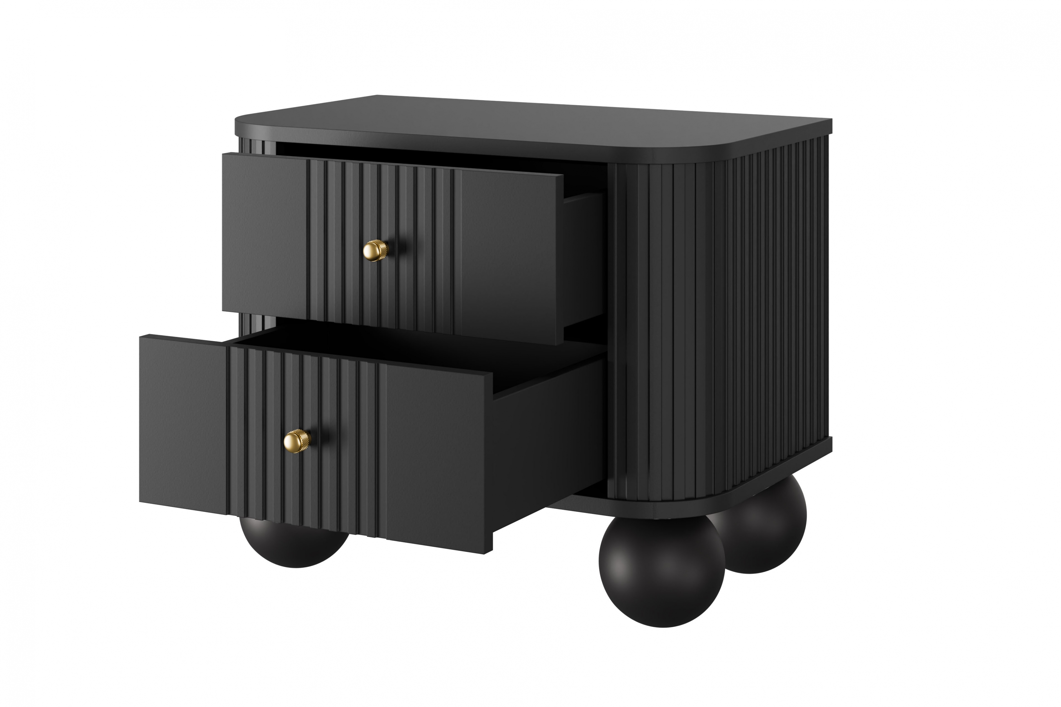 Set nočních stolků Vesper 56 cm - černá / zlaté úchytky / kulaté černé nohy Komplet szafek nocnych Vespera 56 cm - černá / zlaté Úchytky