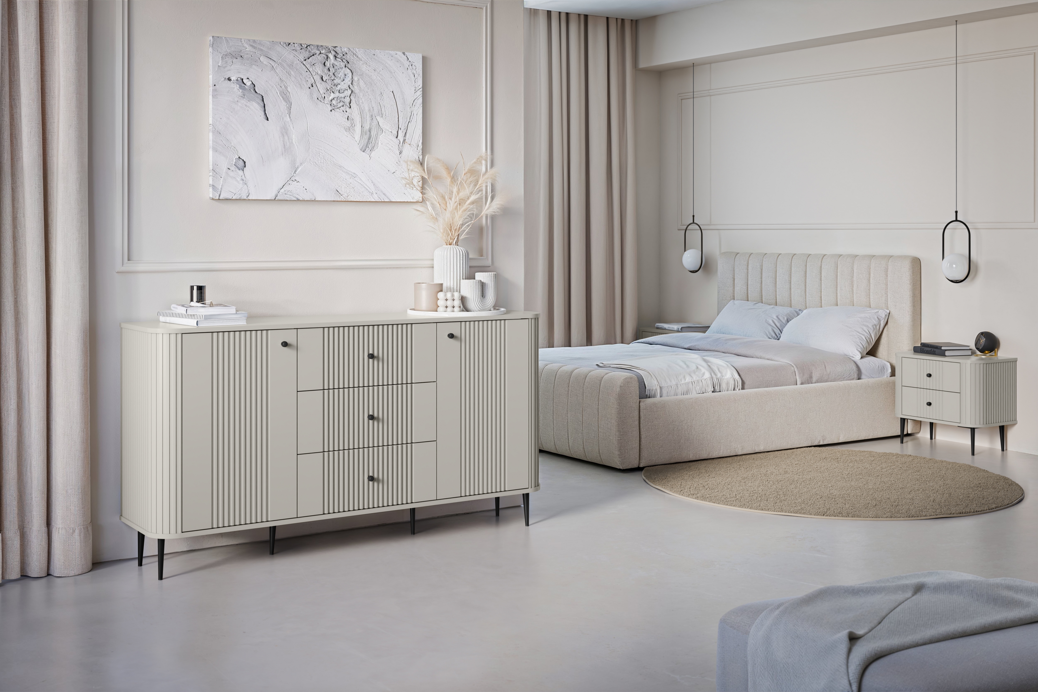 Set nočních stolků Vesper 56 cm - kašmírová / černé nohy Komplet szafek nocnych Vespera 56 cm - kašmír / černá Nohy