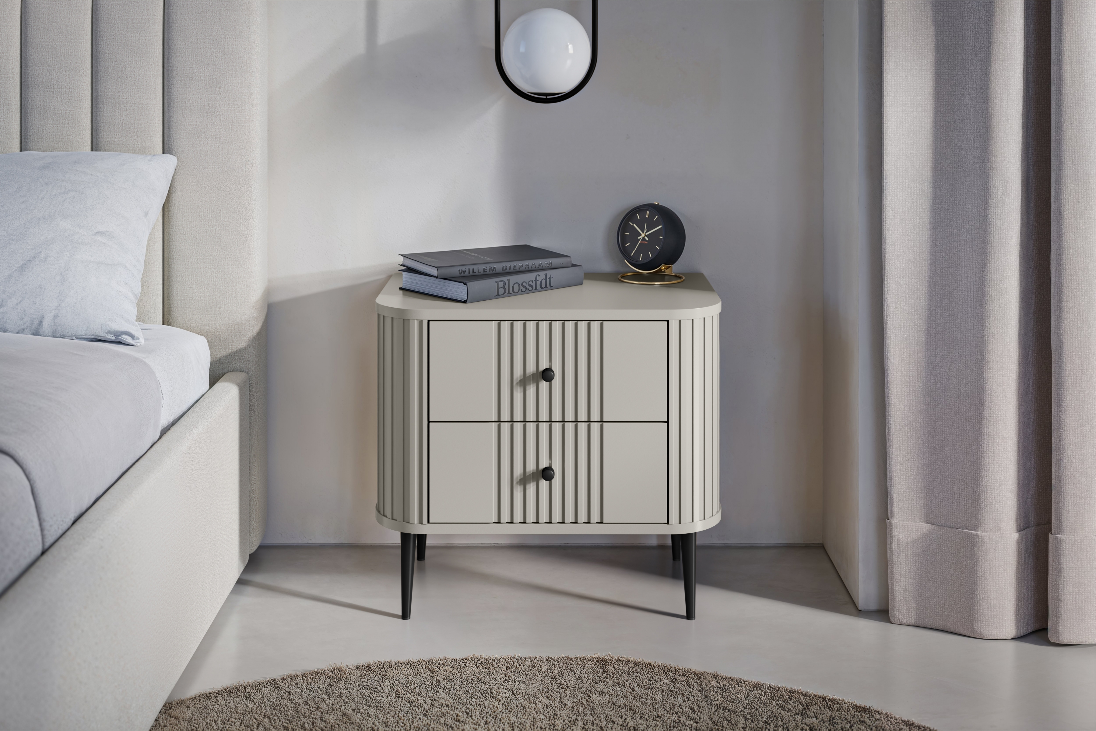 Set nočních stolků Vesper 56 cm - kašmírová / černé nohy Komplet szafek nocnych Vespera 56 cm - kašmír / černá Nohy