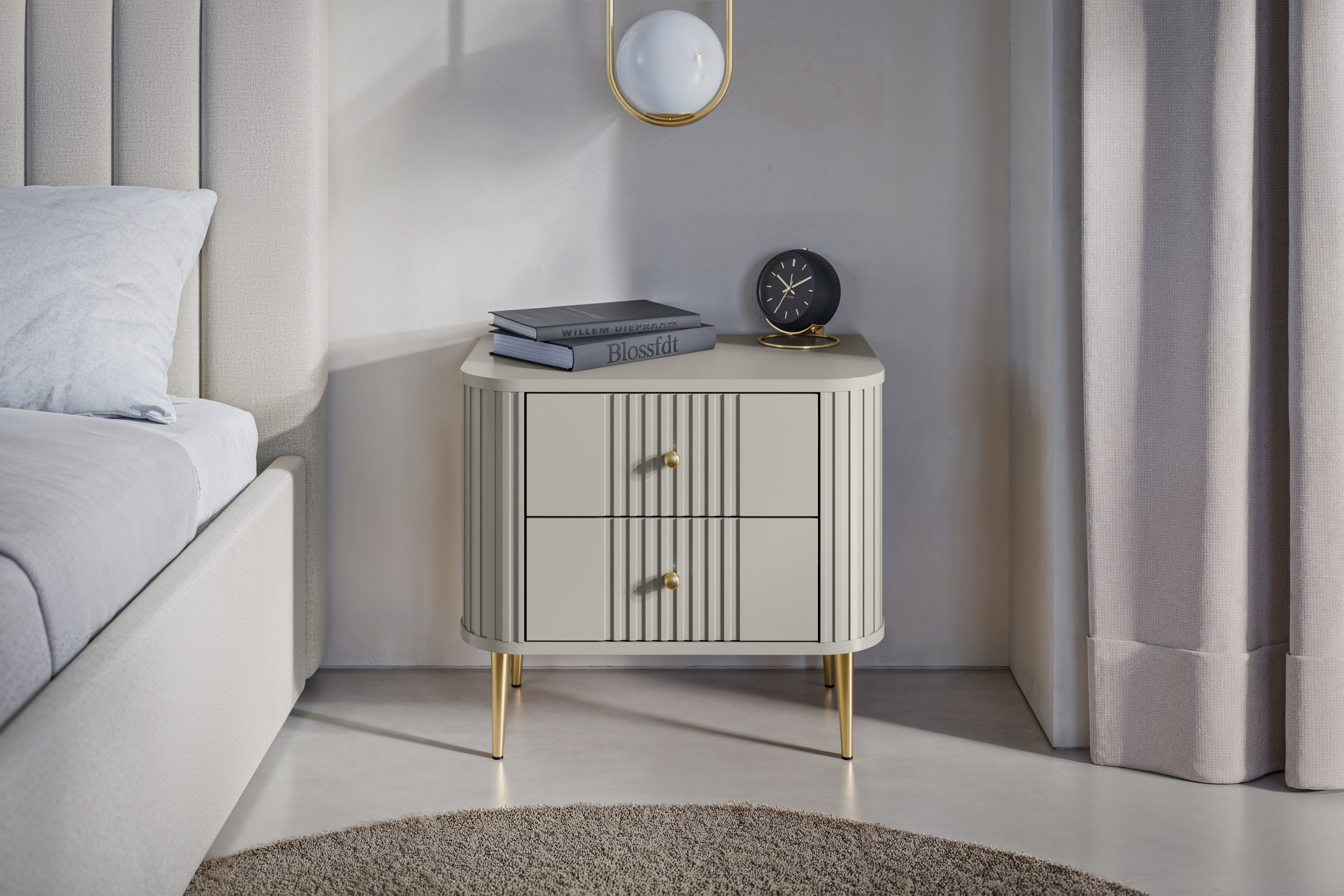 Set nočních stolků Vesper 56 cm - kašmírová / zlaté nohy Komplet szafek nocnych Vespera 56 cm - kašmír / zlaté Nohy