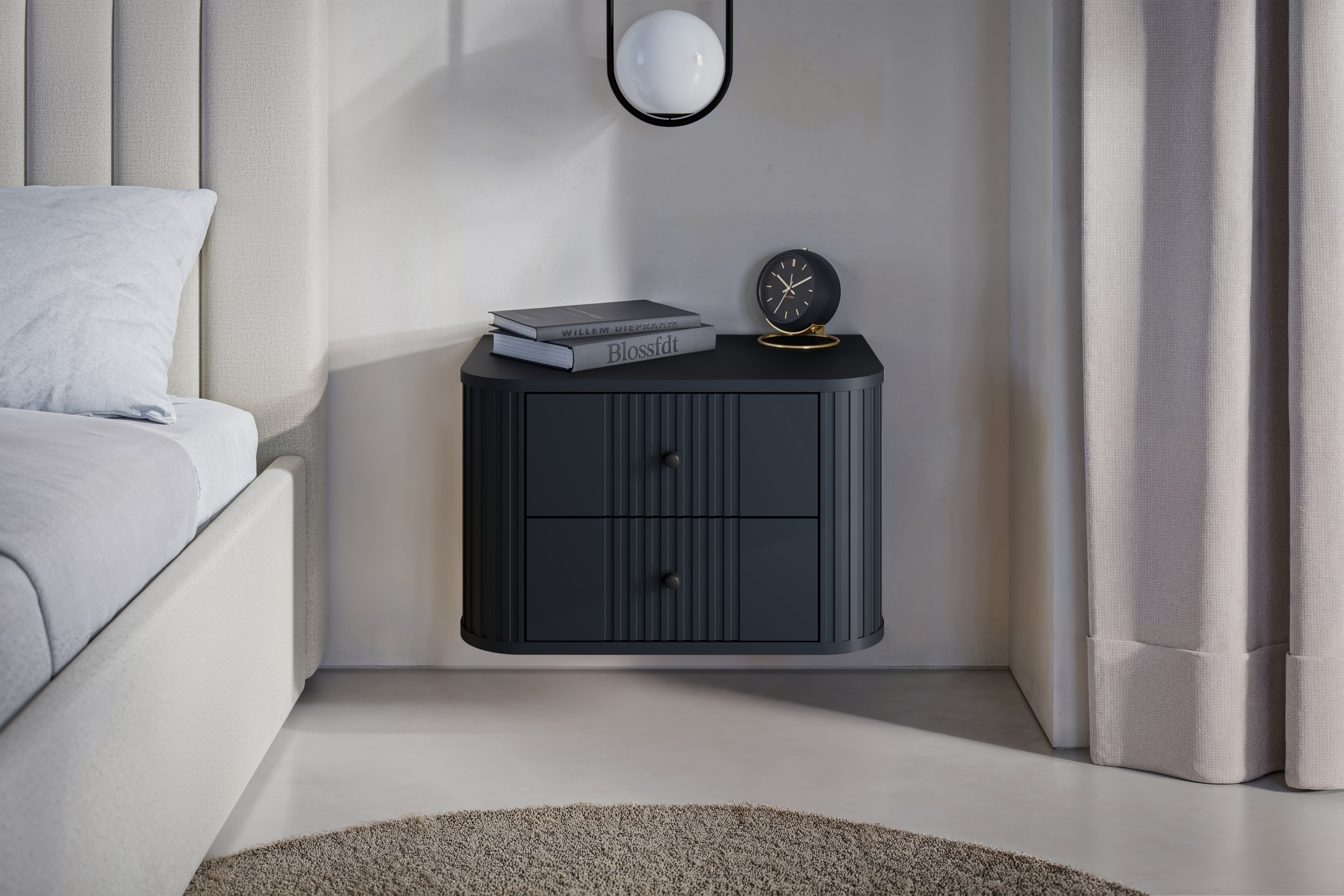 Závěsné noční stolky Vesper 56 cm - černá / černé úchytky Komplet szafek nocnych wiszacych Vespera 56 cm - černá / černá Úchytky