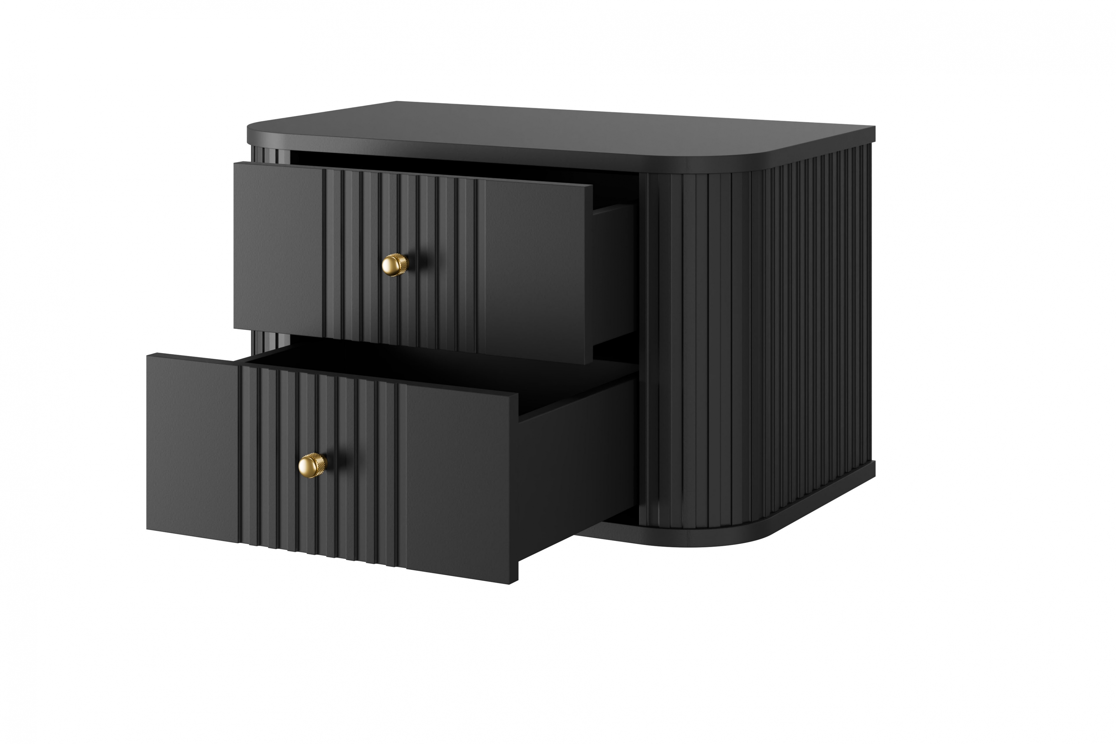 Set závěsných nočních stolků Vesper 56 cm - černá / zlaté úchytky Komplet szafek nocnych wiszacych Vespera 56 cm - černá / zlaté Úchytky