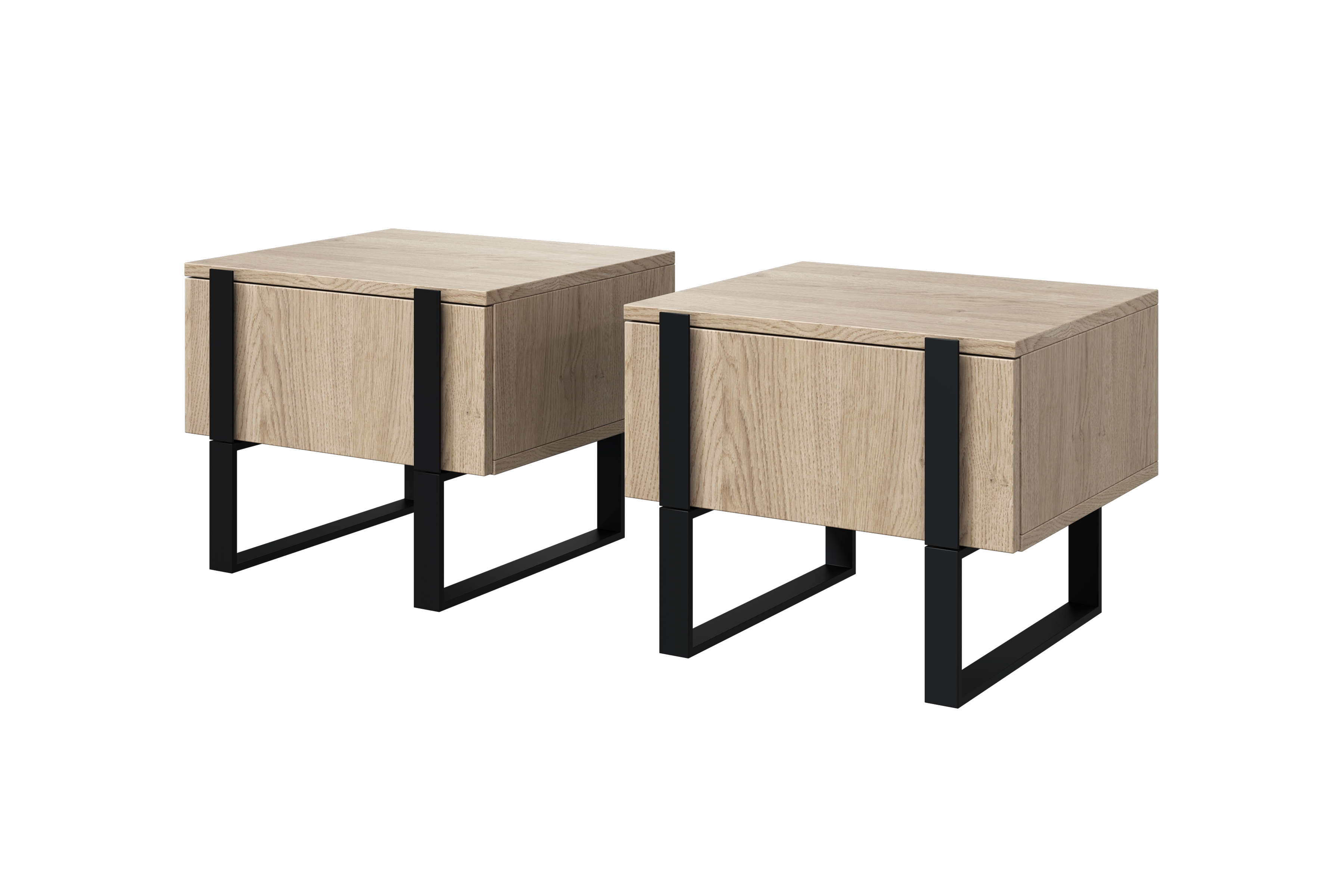 Sada 2 ks nočných stolíkov Verica so zásuvkami - dub biszkoptový / čierne nožičky Komplet Nočný Stolík Stolík Verica so zásuvkami na kovových nohách - Dub biszkoptowy / čierny nozki